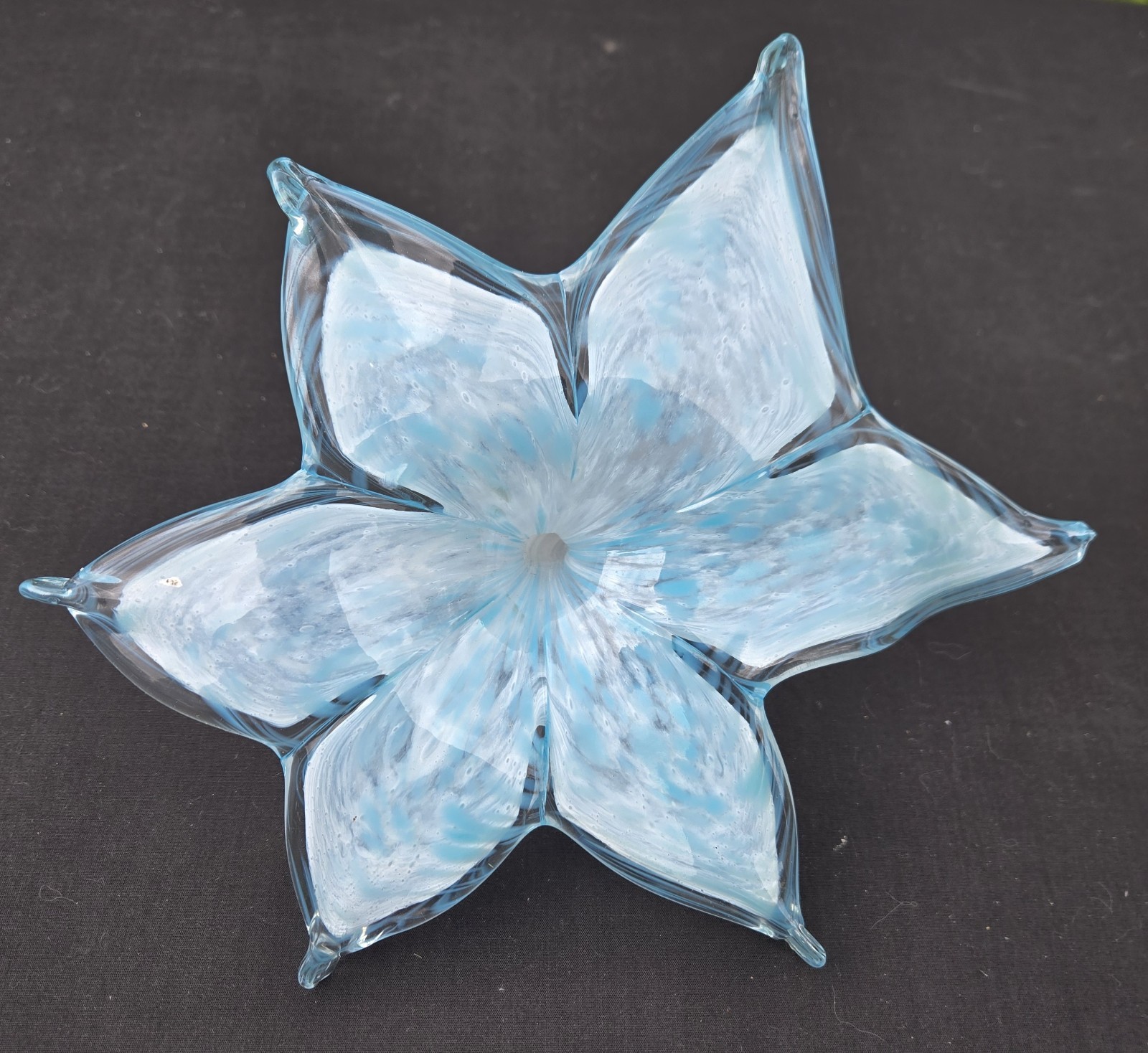Beautiful Large Blue White Murano Art Glass Flower Shelf Table Decor MCM Italy