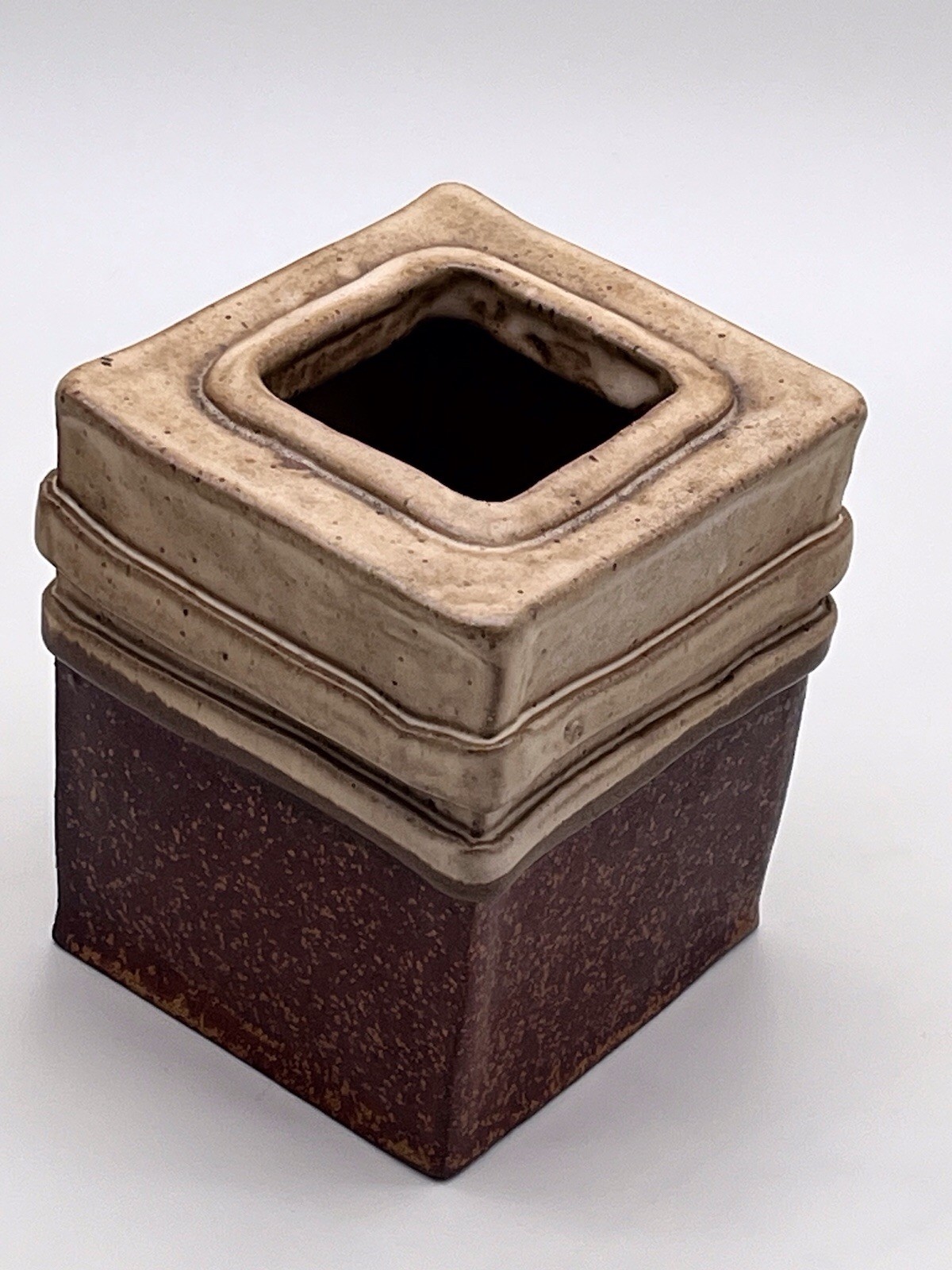 Vtg MCM Studio Art Pottery Square Vase Artist Signed ‘77 Retro
