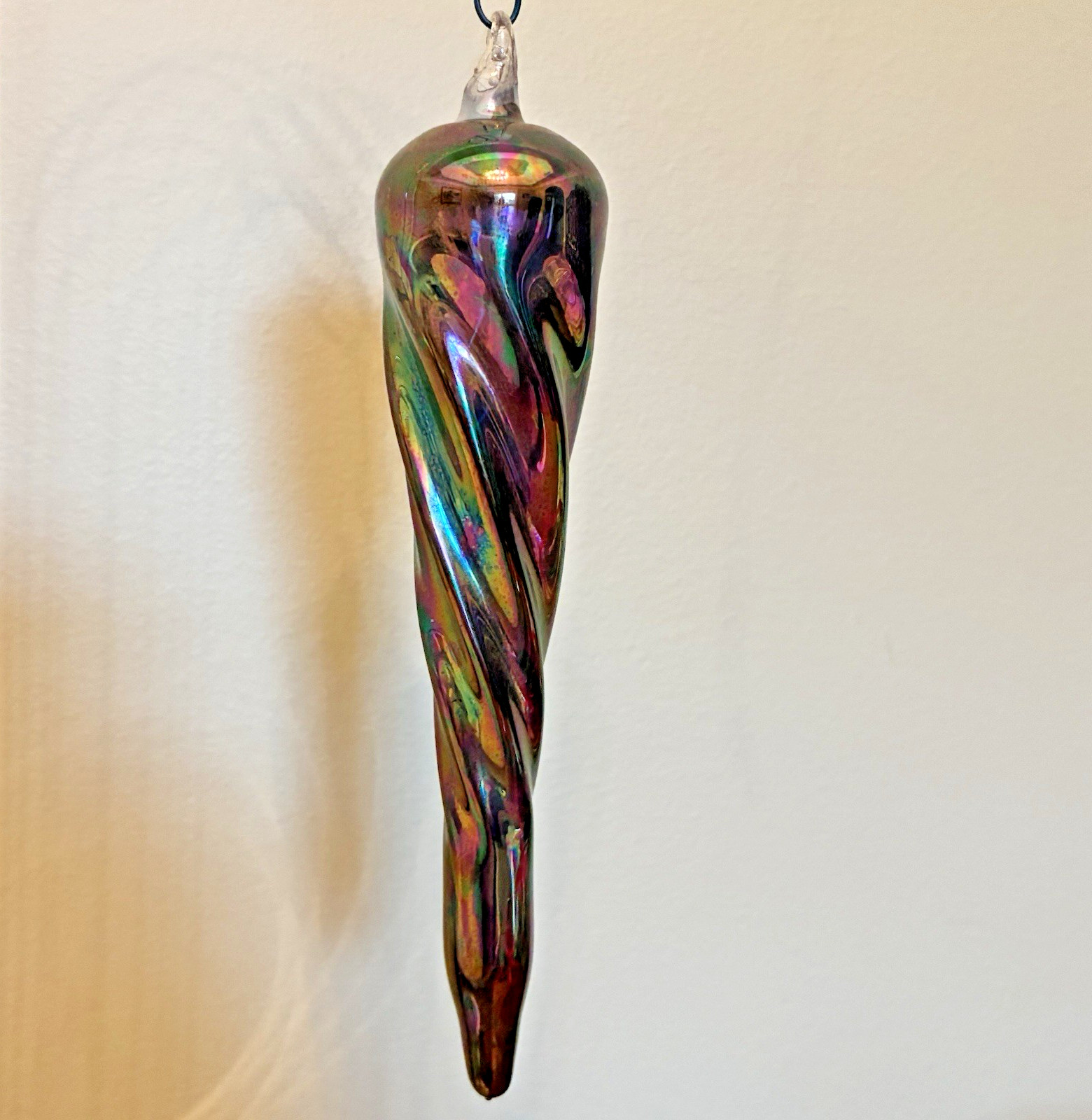Italian Parise Vetro Icicle Ornament Iridescent Art Glass Hand Blown Vintage