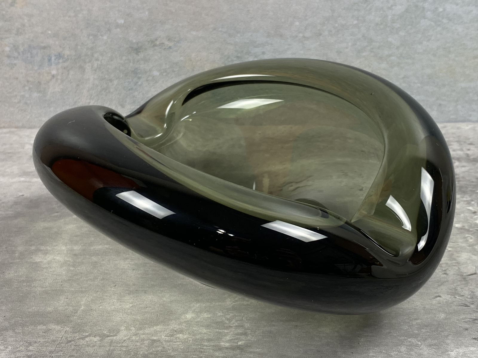Vintage Mid Century Bowl Holmegaard Per Lutken Denmark Heavy Smoky Glass signed