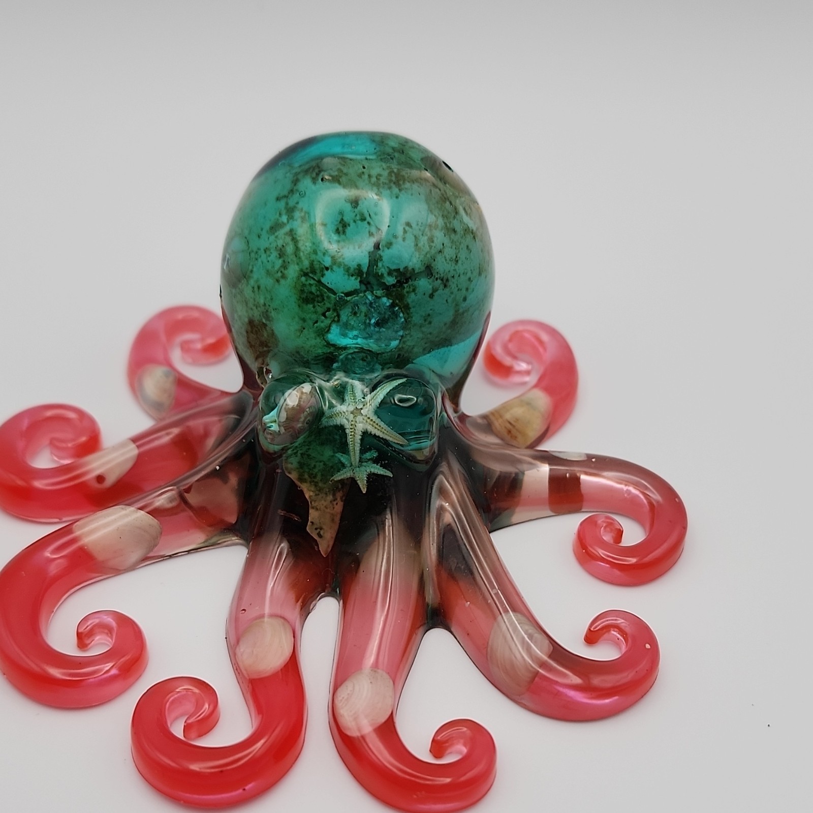 Epoxy Octopus Figurine, Green Red Pink, Sea Life Theme, Glossy Finish