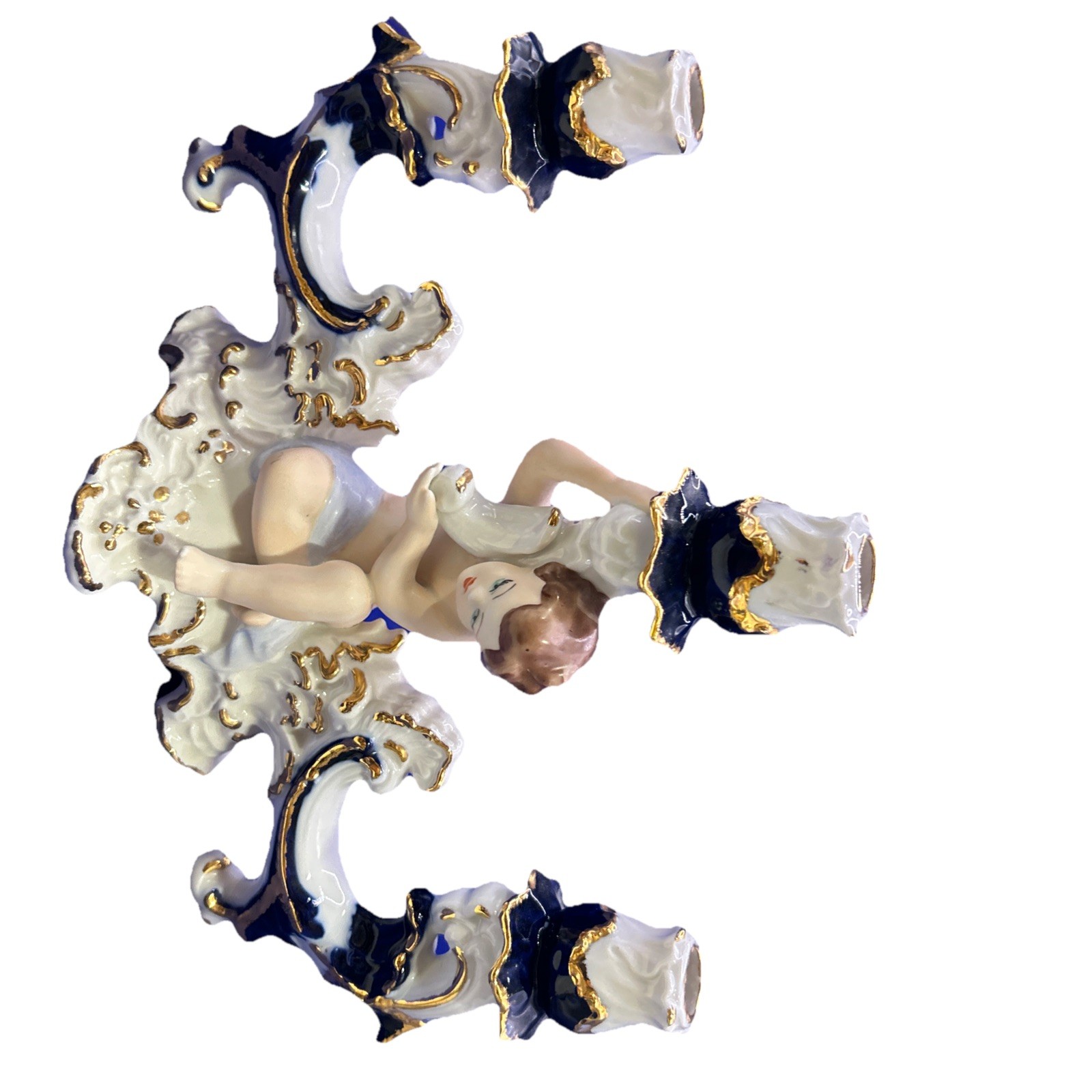 Vintage ARPO Fine Porcelain Candle Holder With Cherubs Candelabra Romania Rare