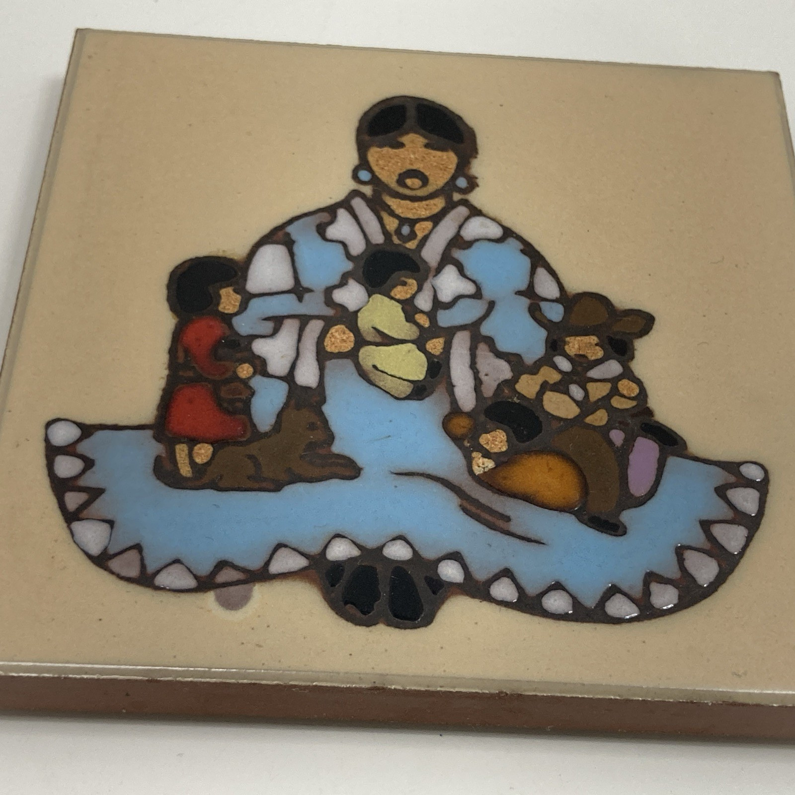 Vtg Storyteller Southwestern Pottery Painted Art Tile Trivet Coaster Italy 4″