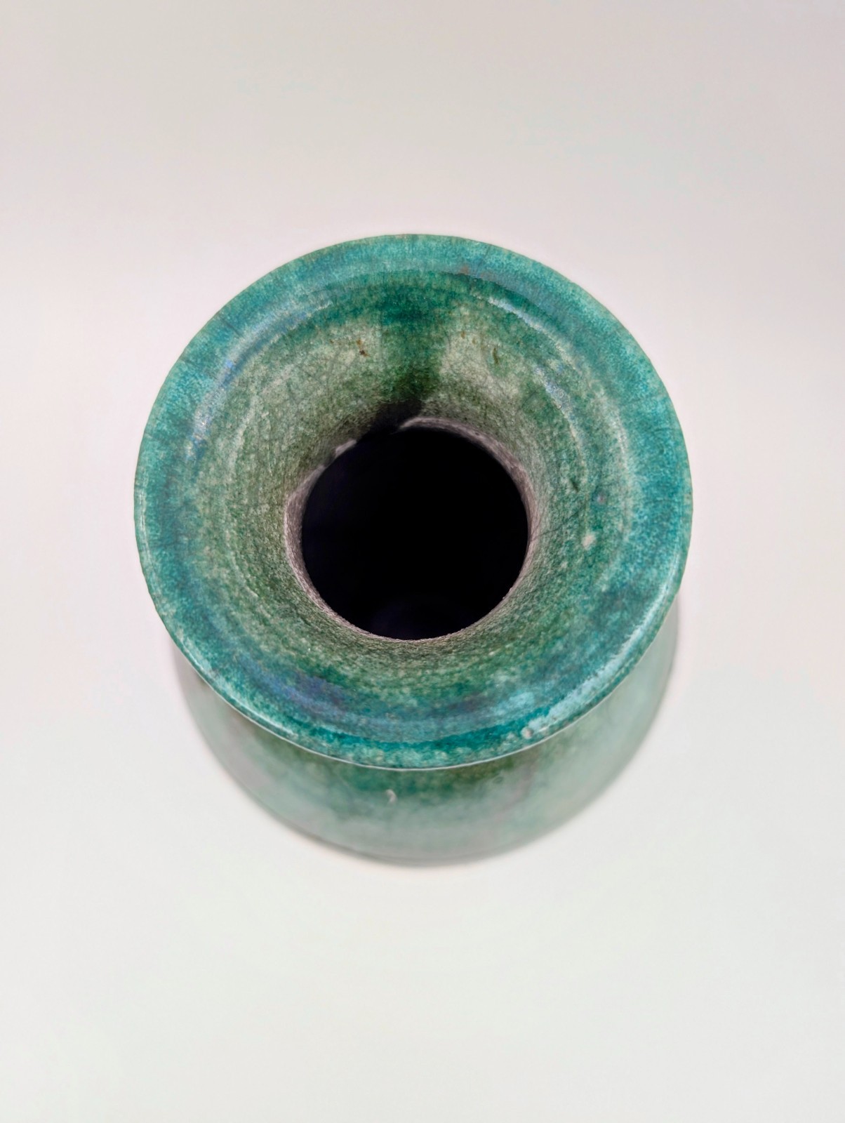 Studio Raku Art Pottery Vase Fired Green Iridescent Glazed *Decorative Only Vase