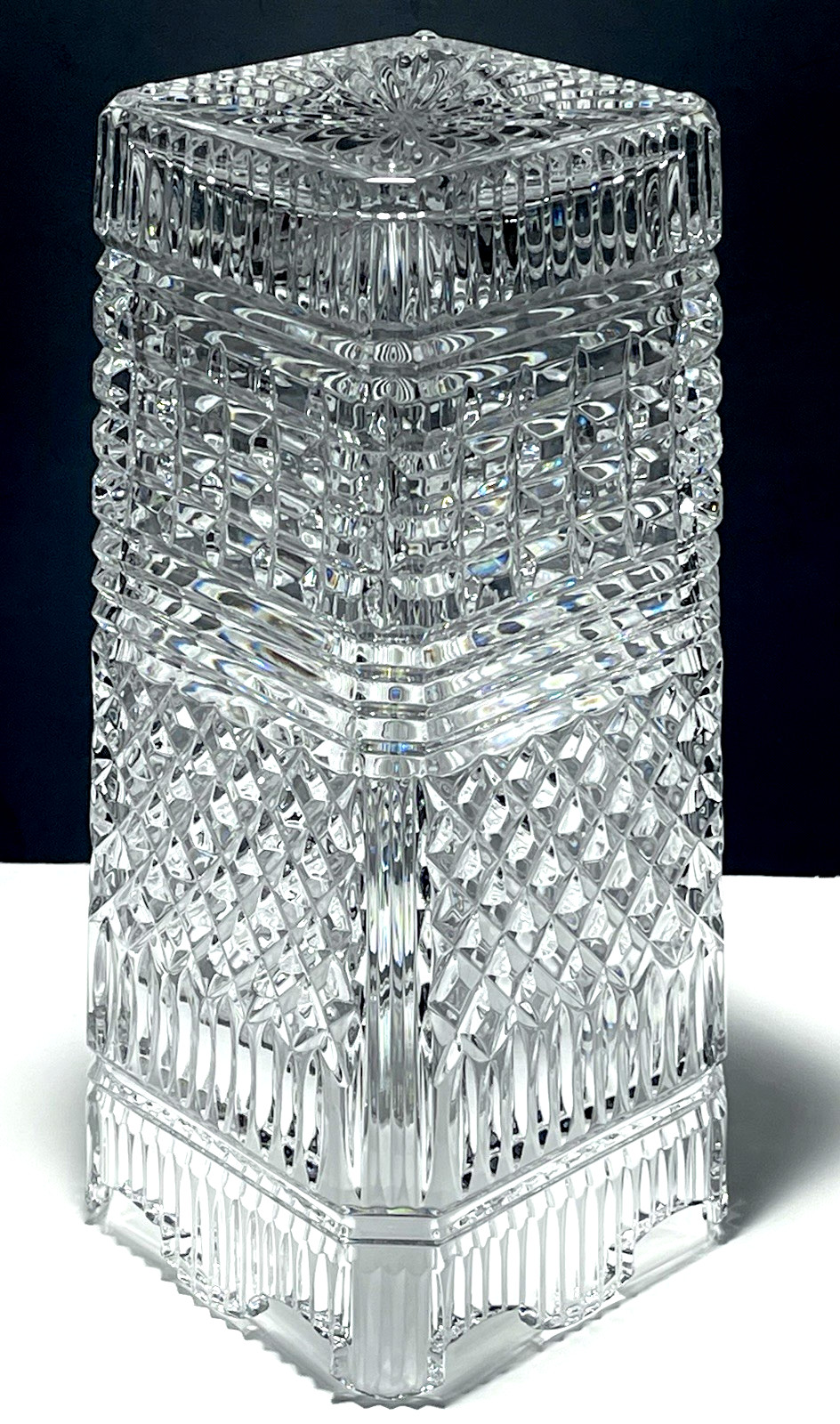 HOUSE of WATERFORD CRYSTAL MASTER CUTTER 12″ SQUARE VASE ~ MADE IN IRELAND