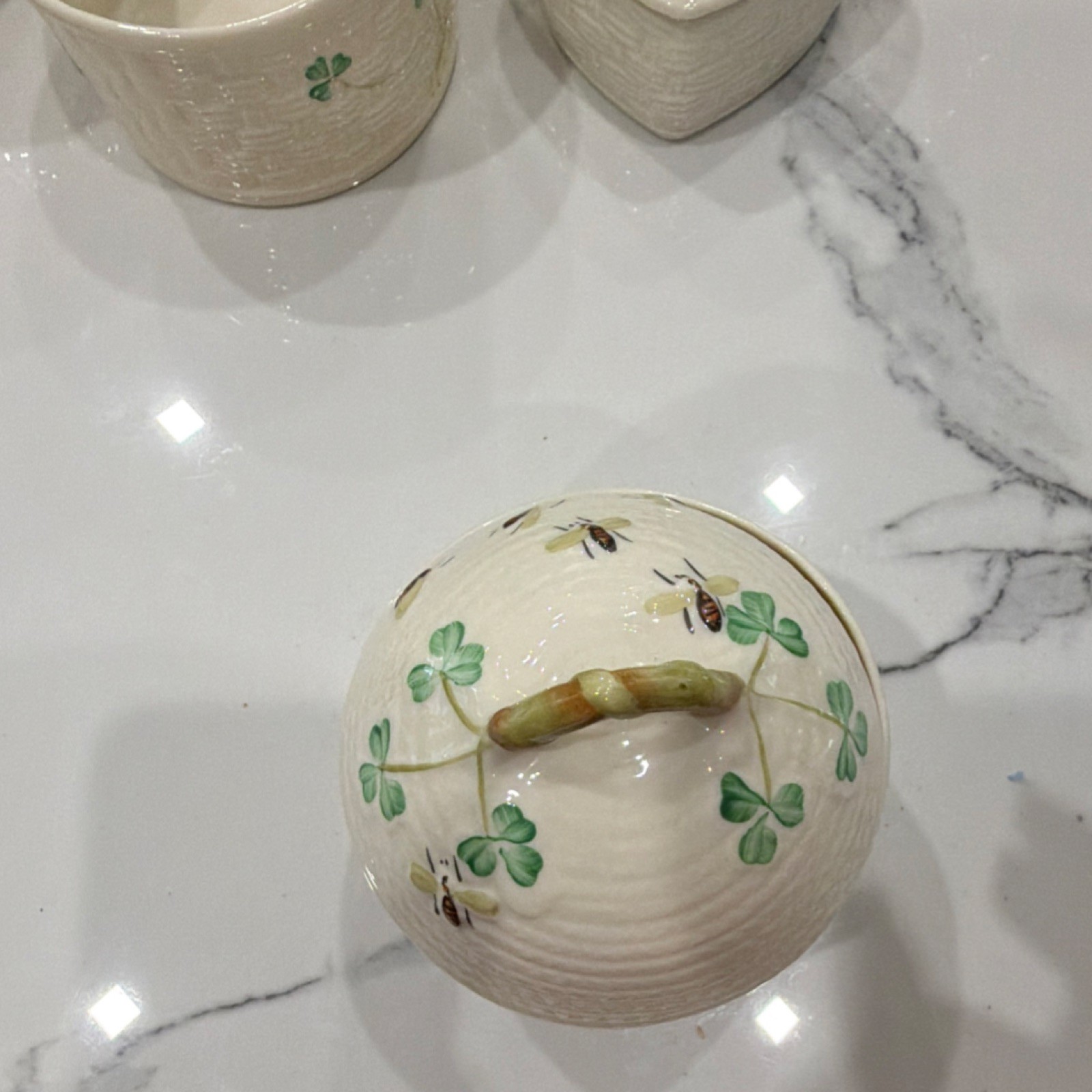 Belleek Ireland Shamrock Ceramic Vase White Green Glossy Finish Irish 1973 26 pi