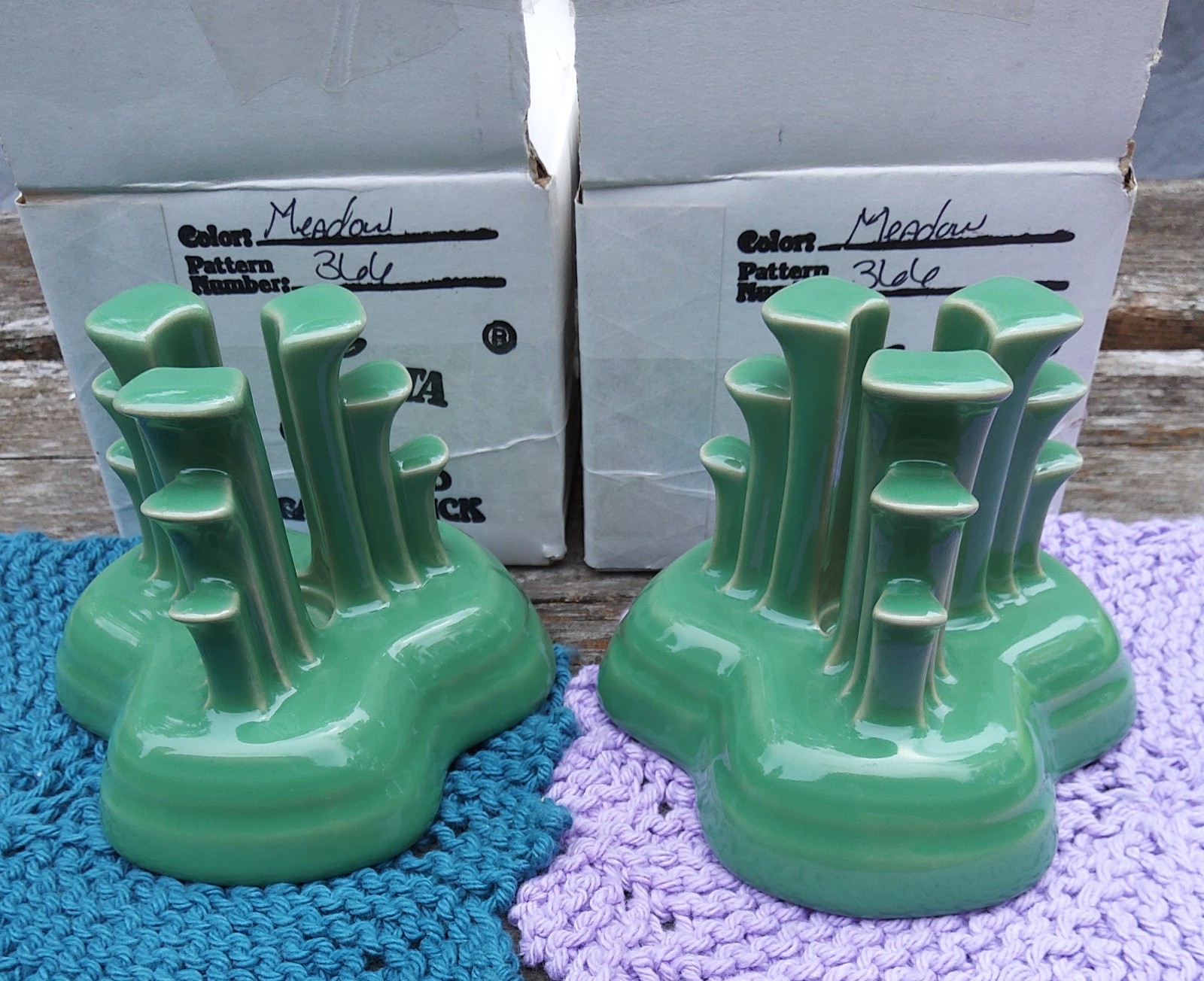 Fiestaware Pair of MEADOW Green Pyramid Tripod Candle Holders #366 of 400