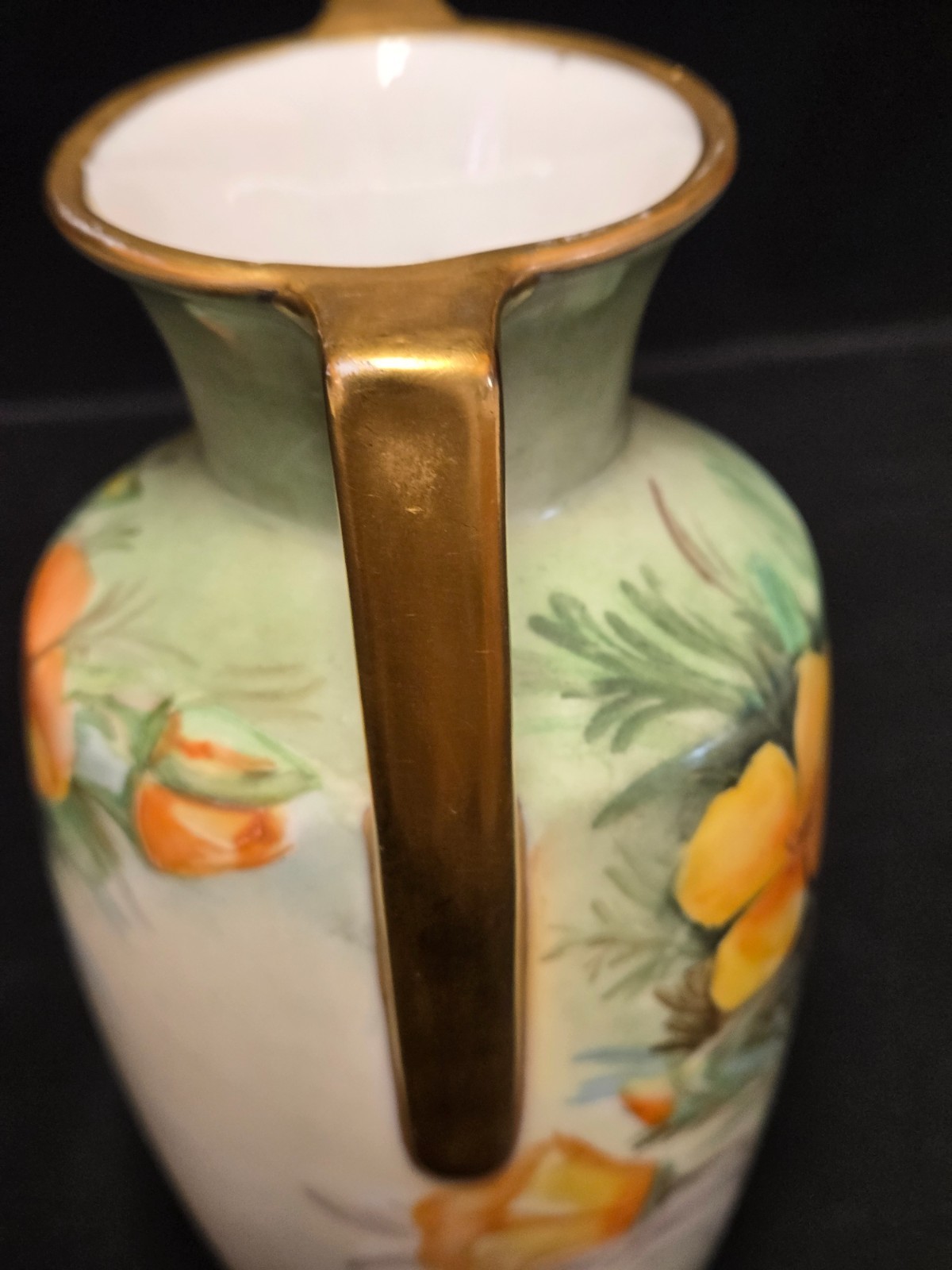 ANTIQUE MZ AUSTRIA, SAMISH’S SAN FRANCISCO, HAND PAINTED PORCELAIN HANDLED VASE