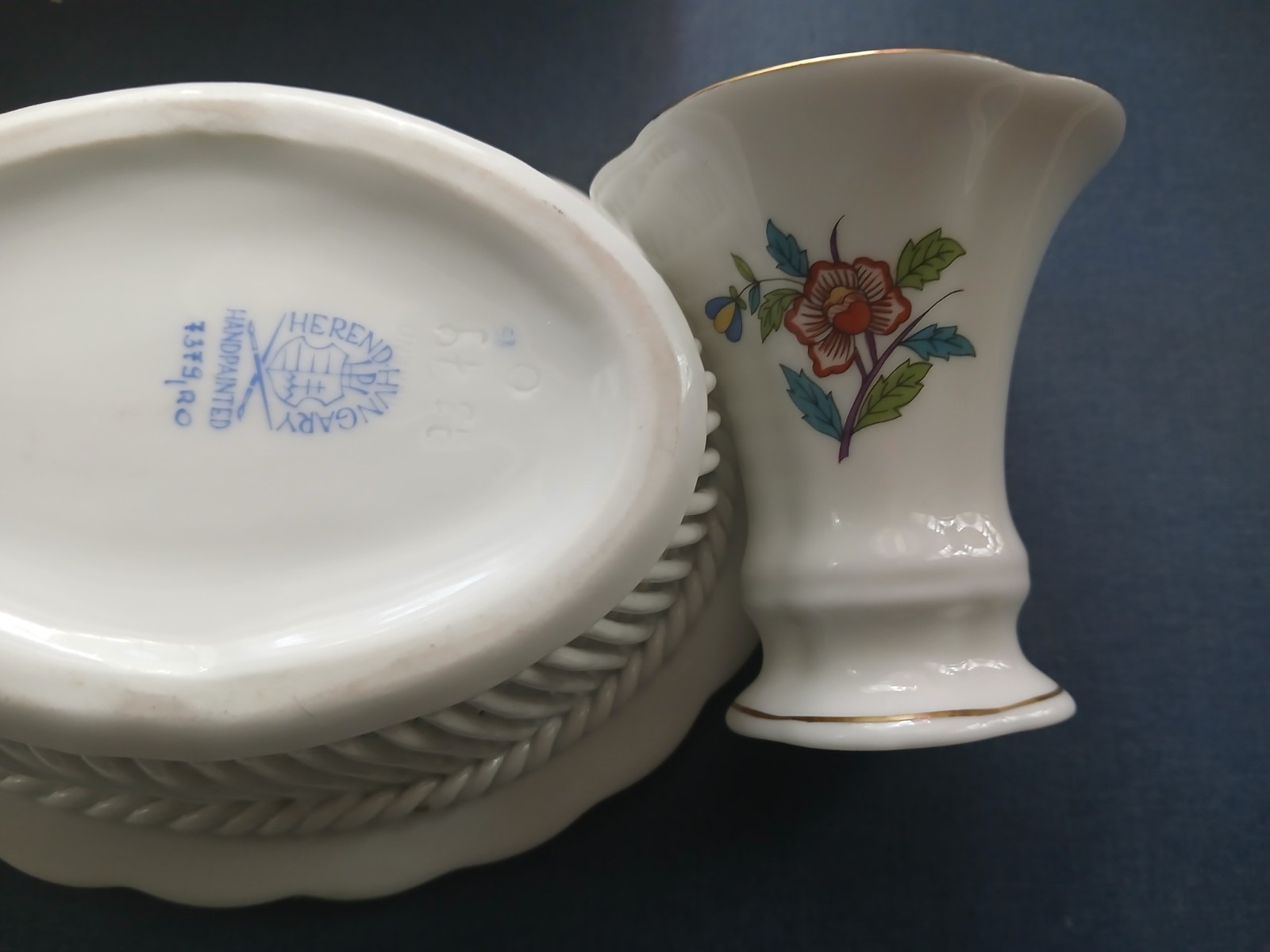 Herend Rothchild Bird 5.5″ woven basket 7379 + other Herend 2.6″ bud vase