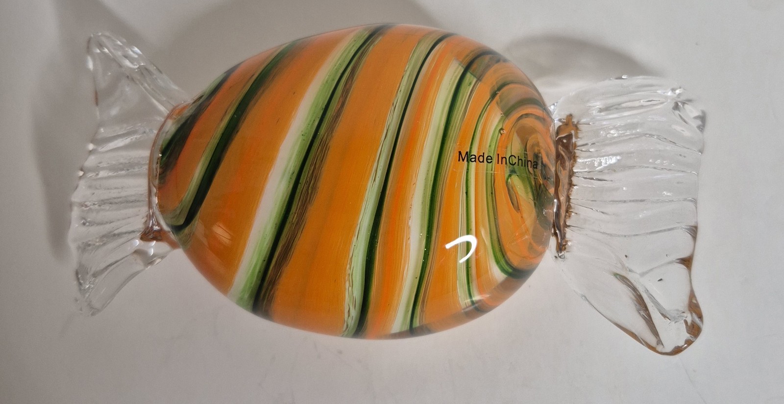 Handcrafted Glass Candy Swirl Orange And Green Sculpture 6.50″x 2.50″