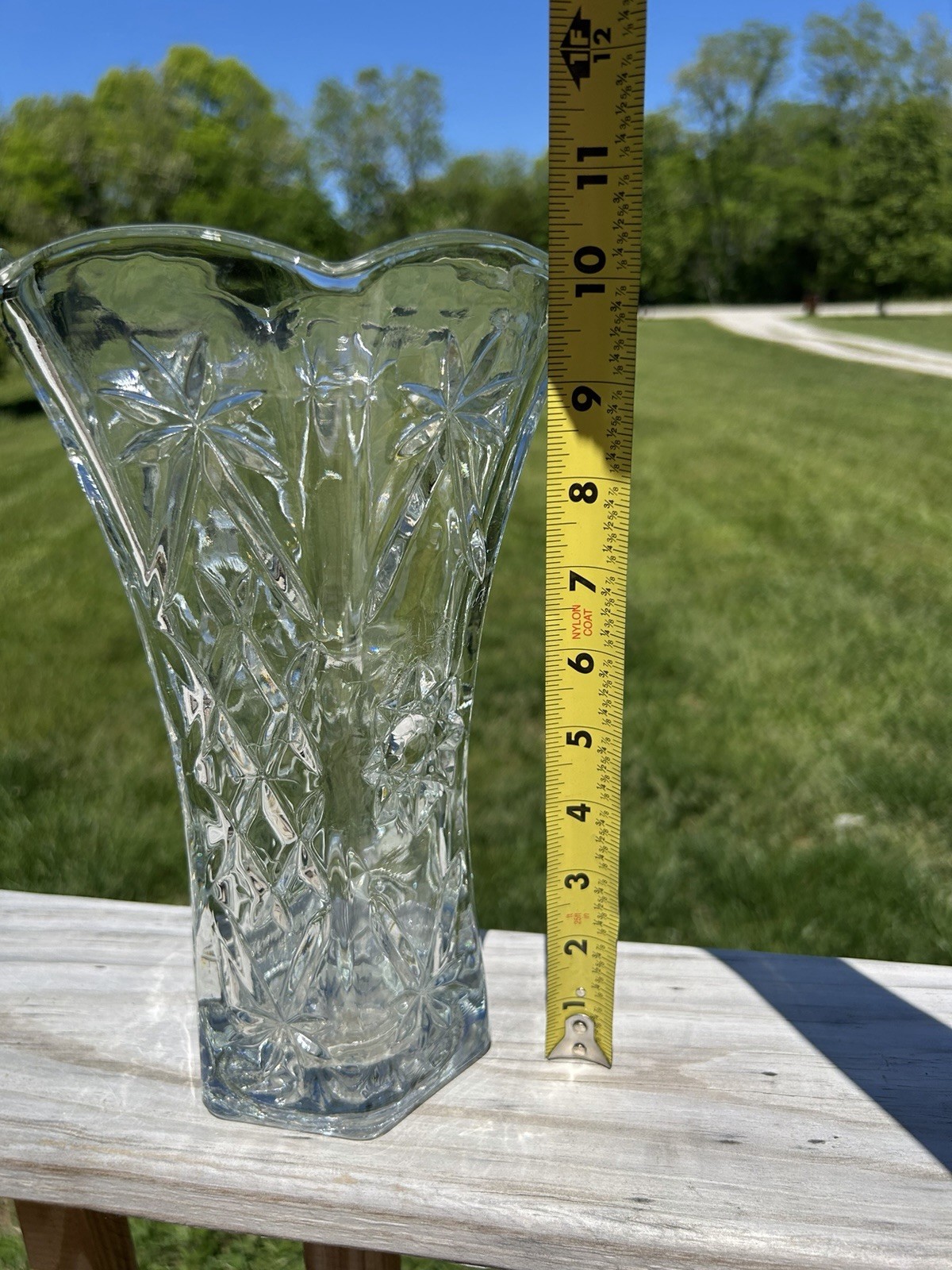 Vintage Anchor Hocking Prescut Clear Glass Vase EAPC Star of David 10.5″ tall