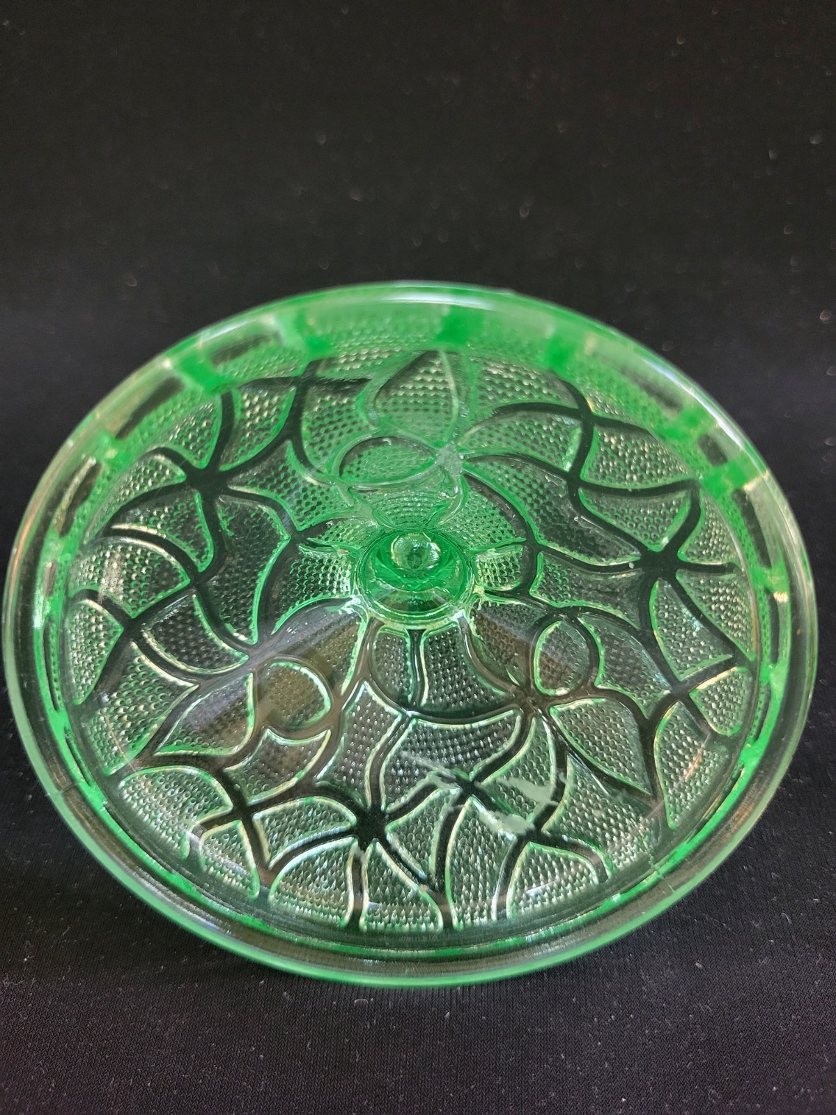 2 Uranium Glass Green Depression 3.5” Candle Sticks With Raised Patterns MINT