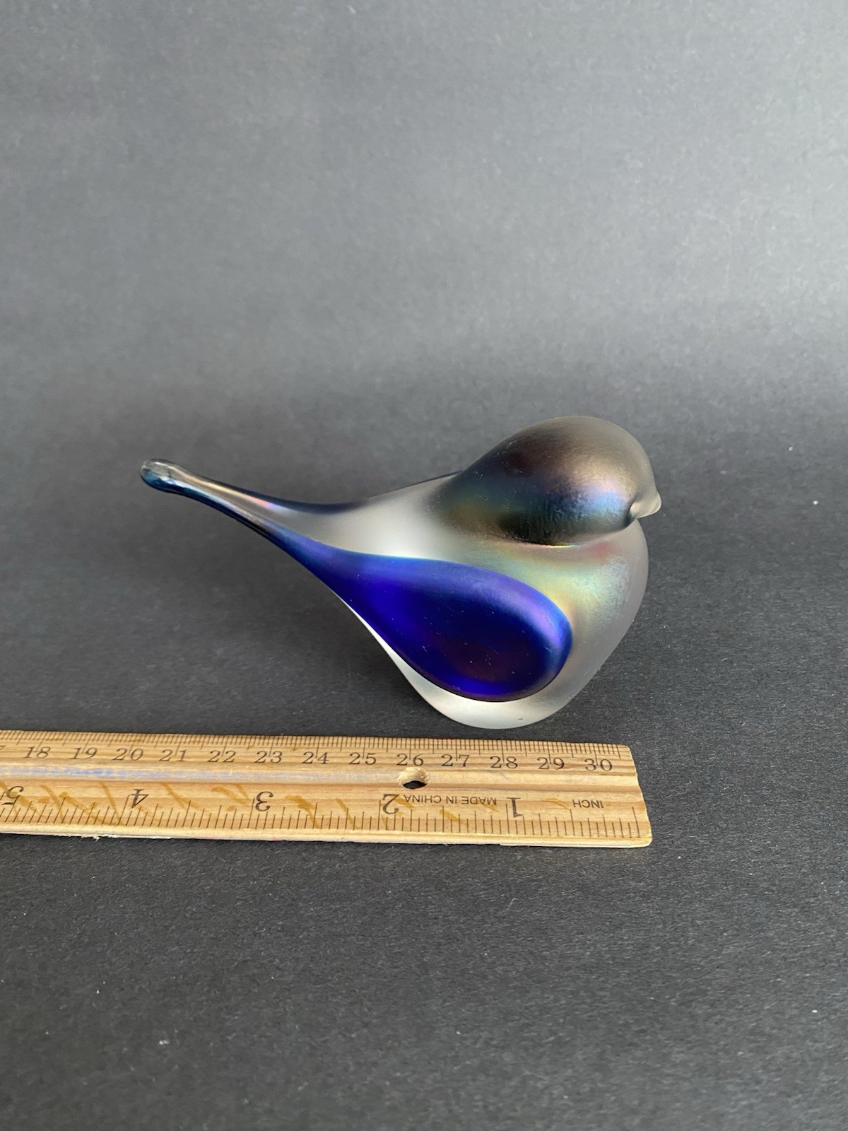 Zellique Studio Art Glass Cobalt Blue Iridescent Bird With Heart Signed As Is