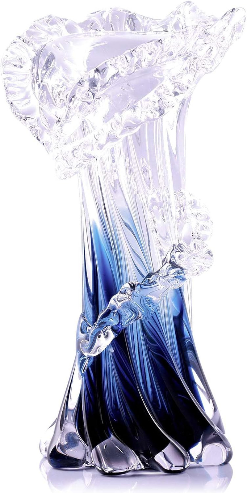 9.8″ Blue Hand Blown Glass Vase – Unique Coastal Centerpiece for Home Decor