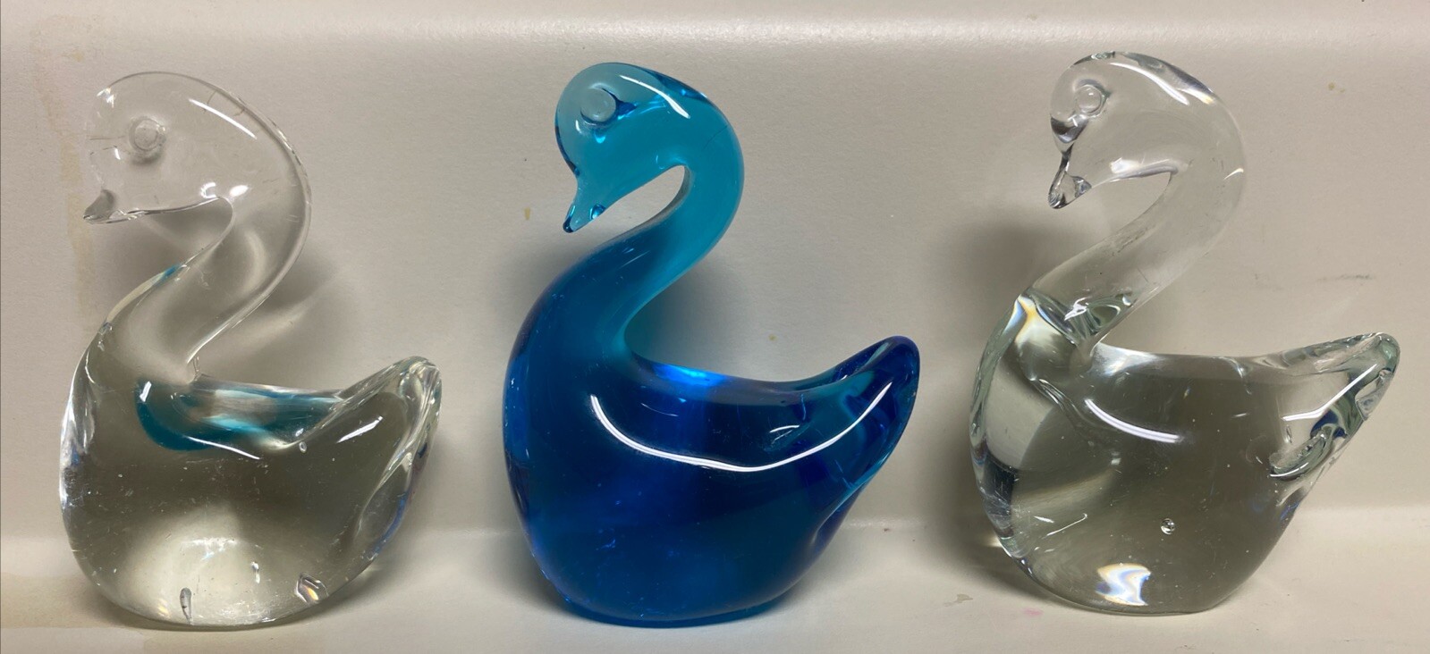 Clear and Blue Swan Art Glass – Set of 3 Very Cute Buy Now! 3 1/2” Tall