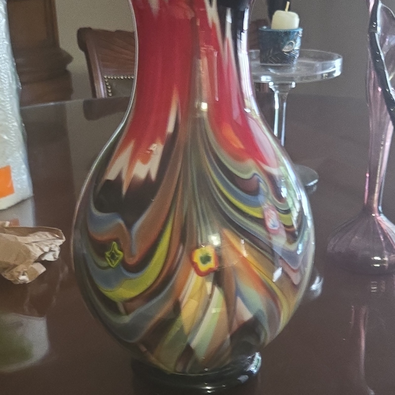 Multicolor Swirl Art Glass Vase – Decorative Abstract Colorful Design