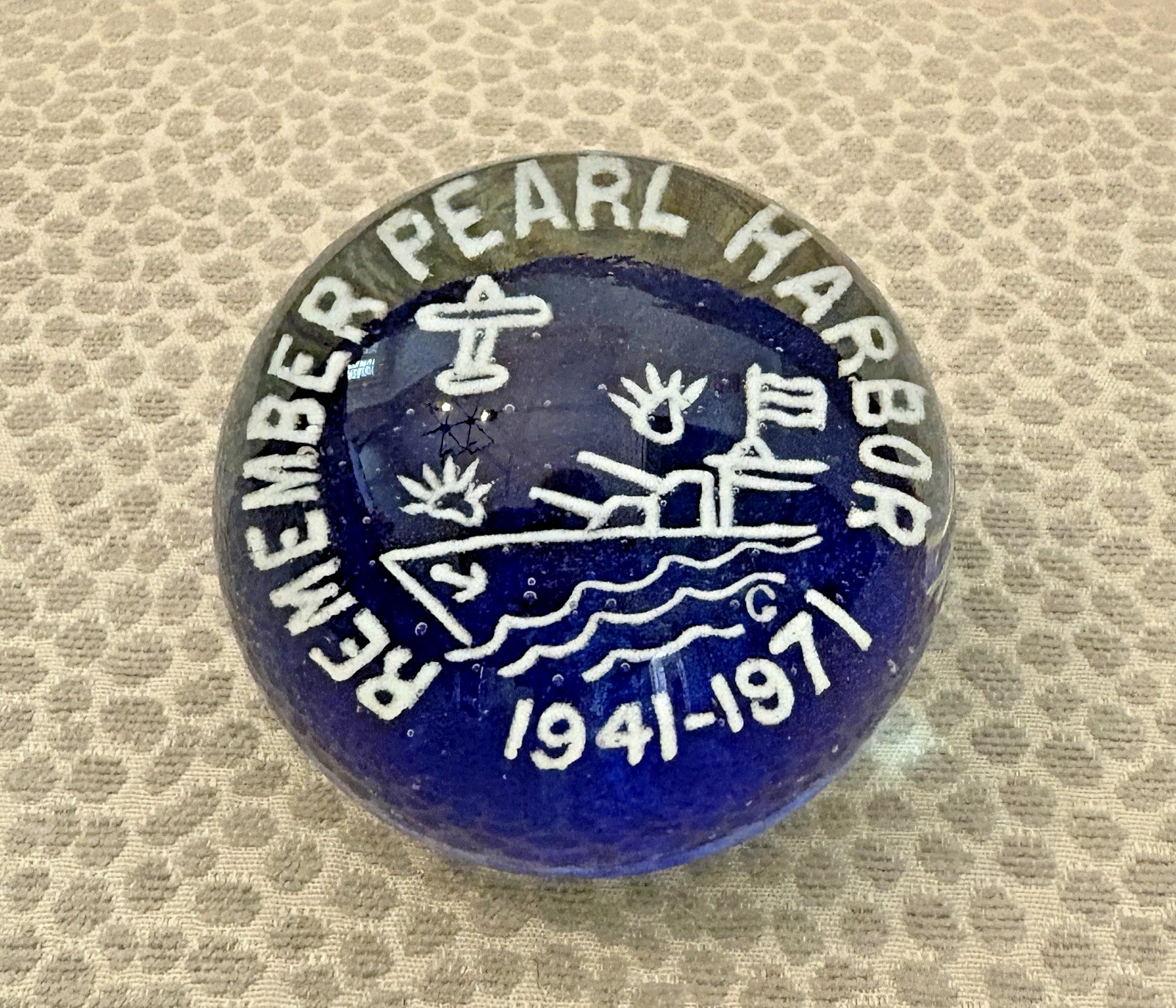 Pearl Harbor Glass 1941-1971 John Gentile Paperweight Marked G Liberty Bell