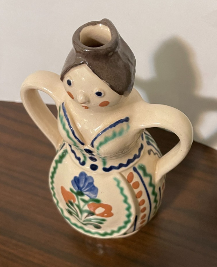 Folk Art Figurative Pottery Double Sided Lady Vase 8″ Tall Studio Pottery Signed