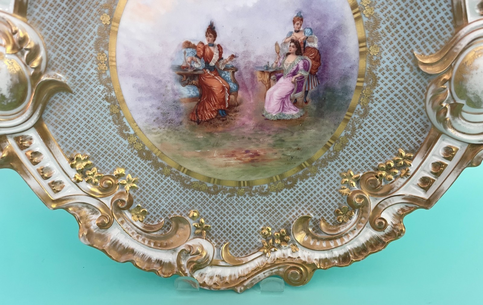 Antique Straus, Lewis & Sons Limoges Handpainted Portrait Plaque Tray Signed