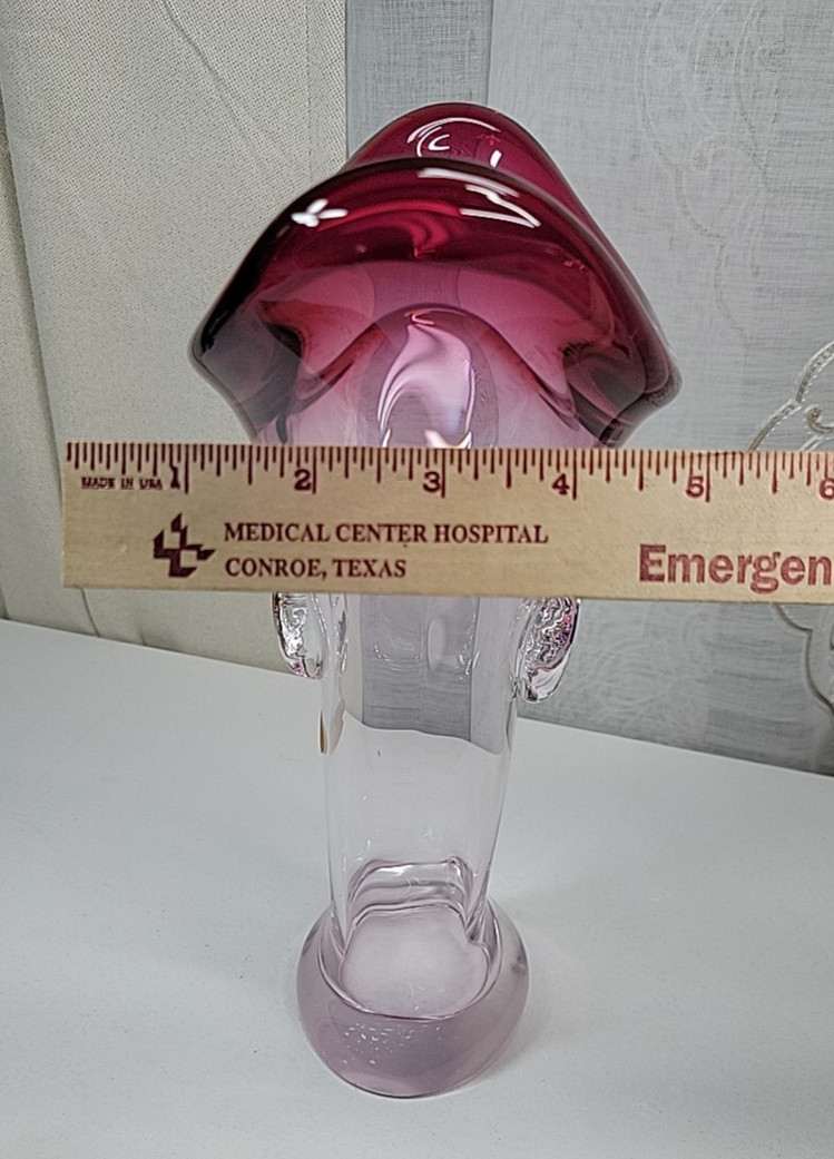 VTG Crystal Chalet Serigo Panini Mutant Vase Cranberry Pink w/Face Punts 10.75″