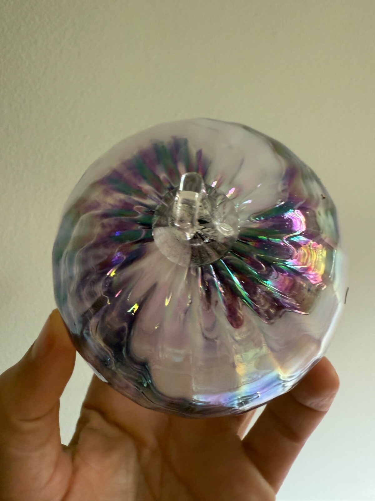 Hand Blown Art Glass Ball approx. 4” Suncatcher Blue Swirl ornament