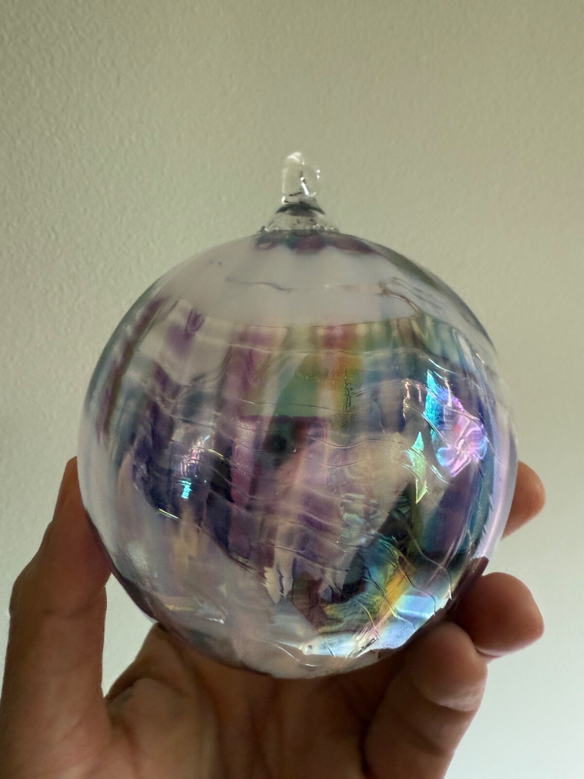 Hand Blown Art Glass Ball approx. 4” Suncatcher Blue Swirl ornament