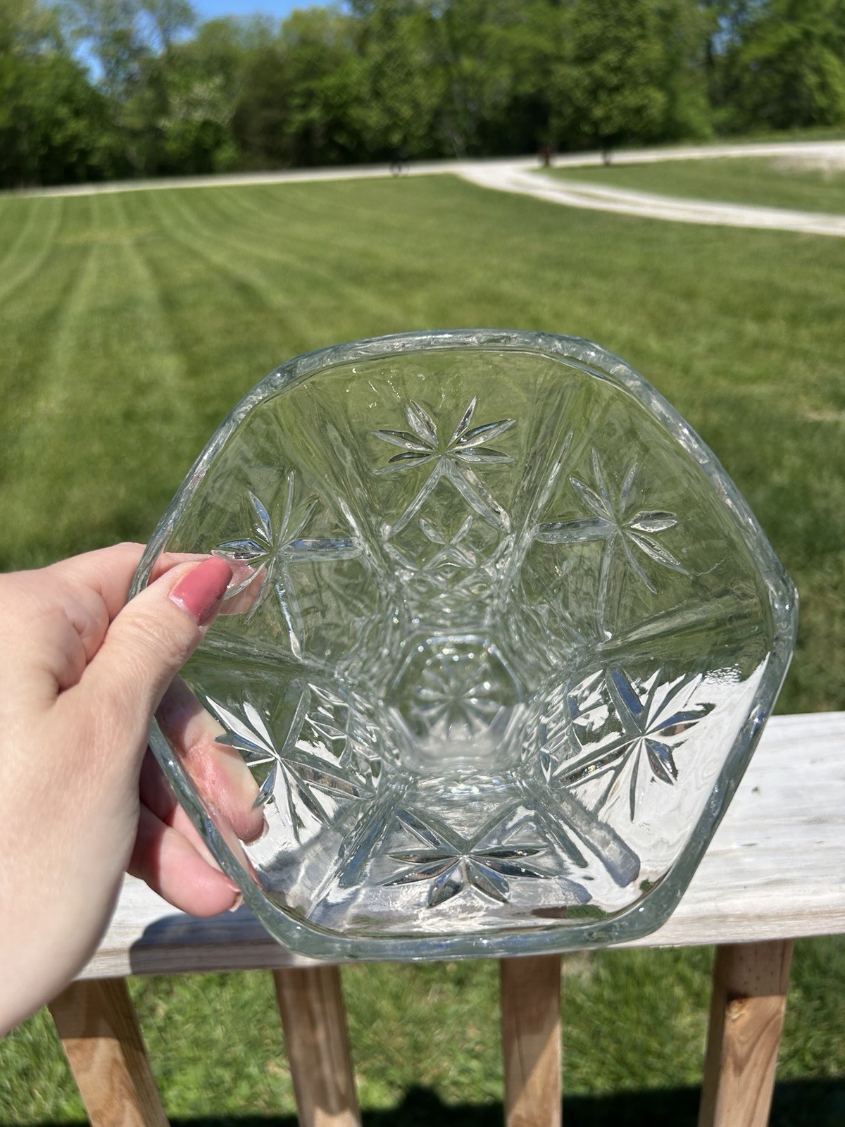 Vintage Anchor Hocking Prescut Clear Glass Vase EAPC Star of David 10.5″ tall