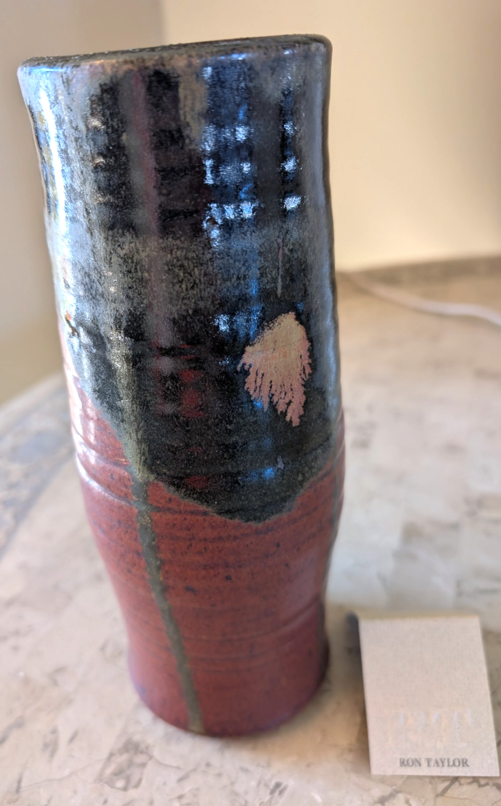 Ron Taylor Handmade Clay Stoneware Vase Rust/Black Hand Signed Contemporary 9″