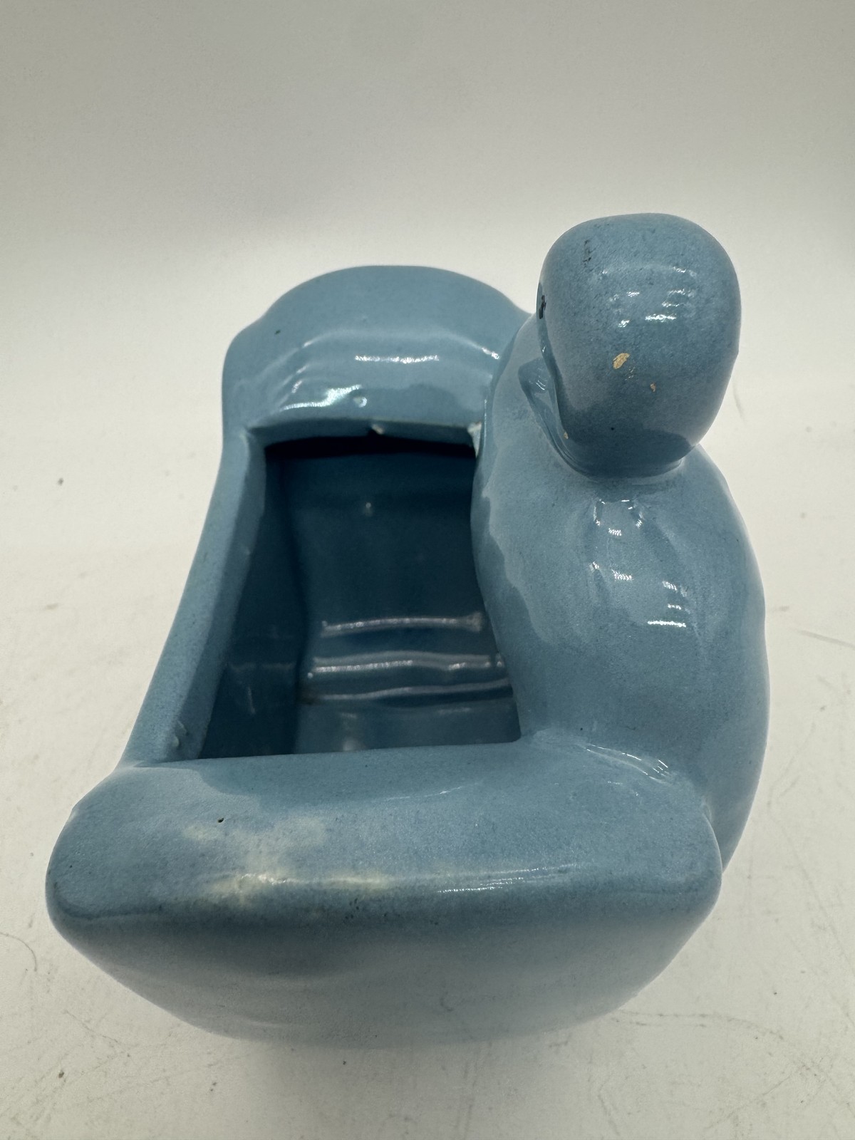 Vintage Blue Ceramic Stork Pelican Bird Planter Pot Mid Century Style Decorative