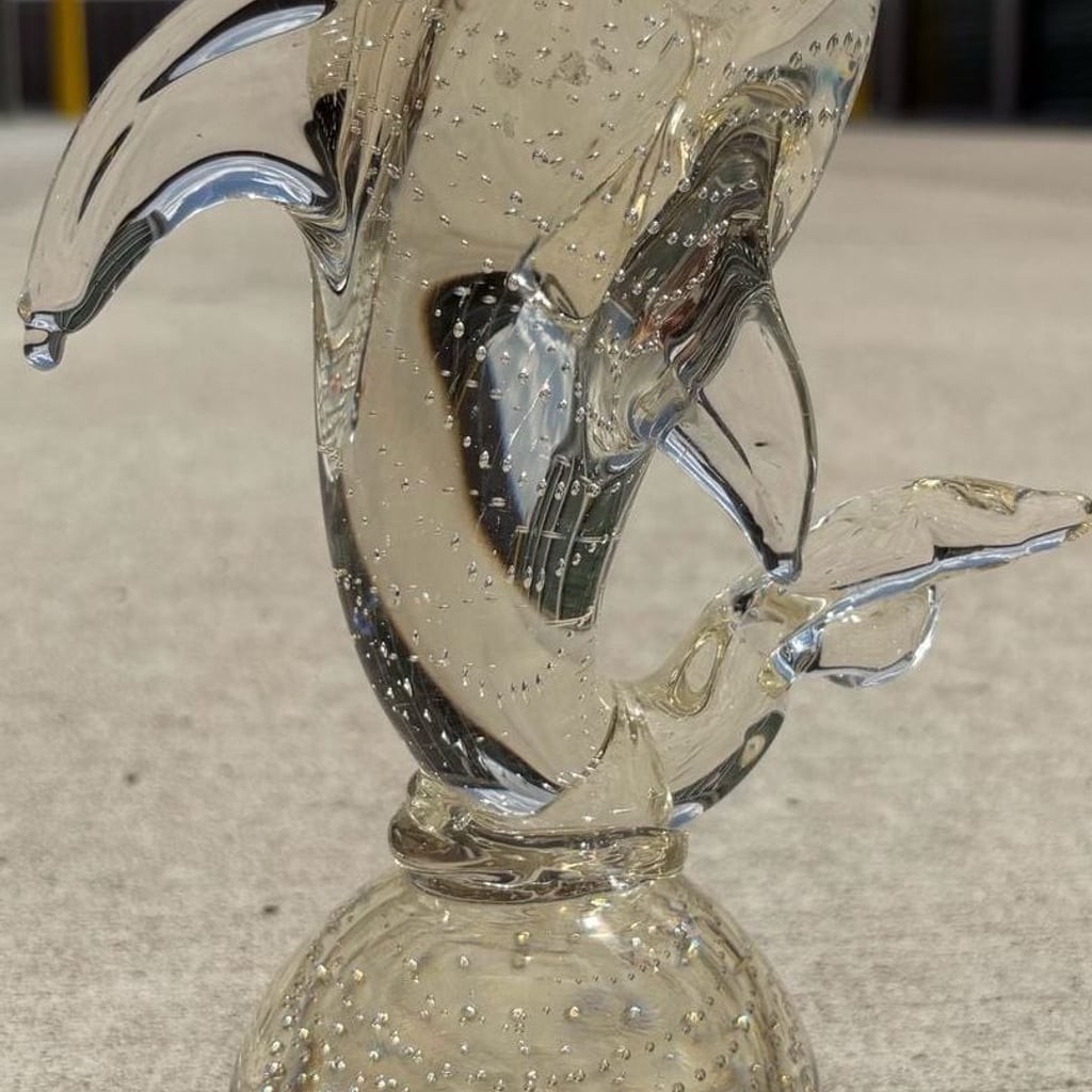 Vintage Mid-Century Modern Bullicante Controlled Bubble Glass Dolphin Figurine