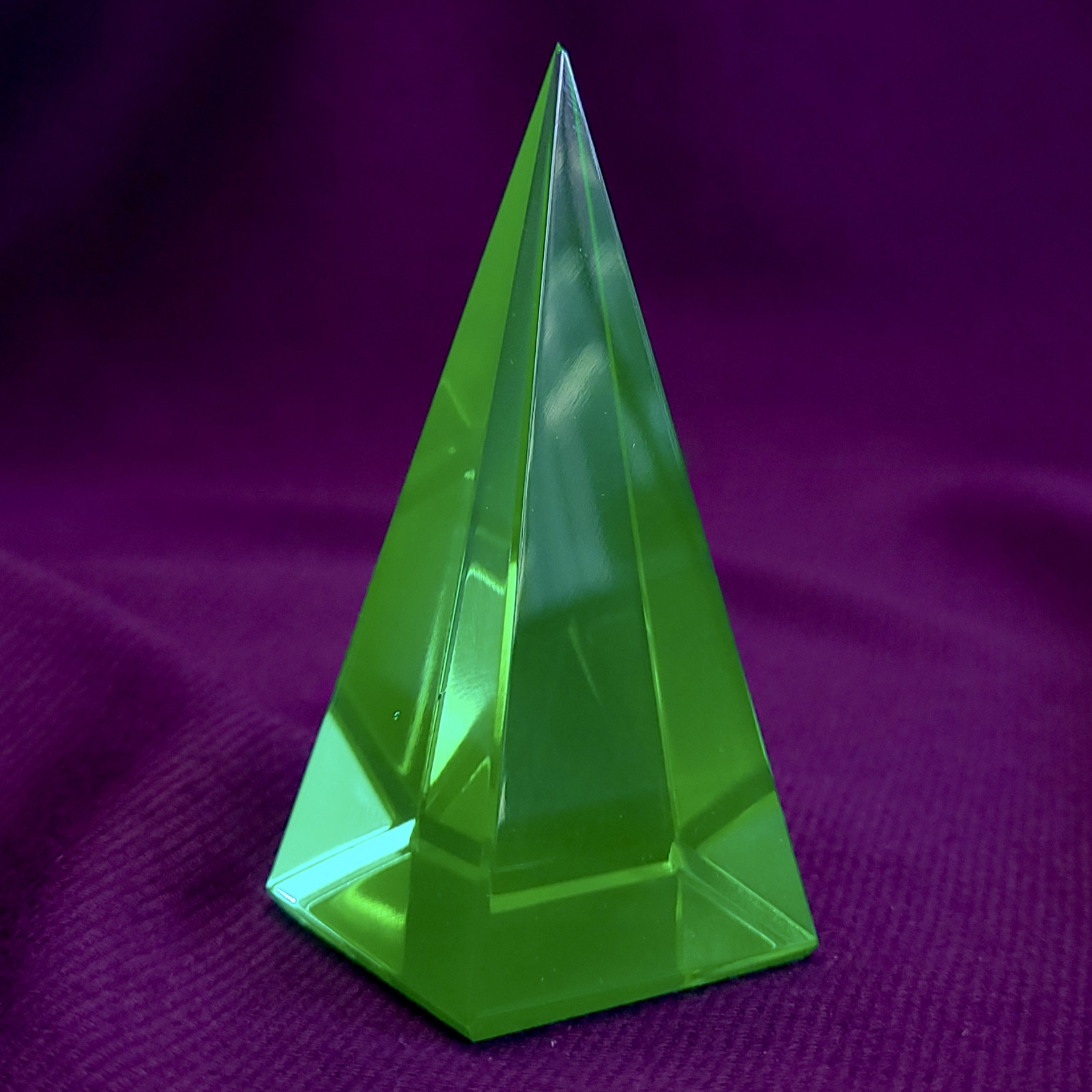 Pyramid Uranium Green Glass Art Glass Vaseline Glass Pyramid Statue