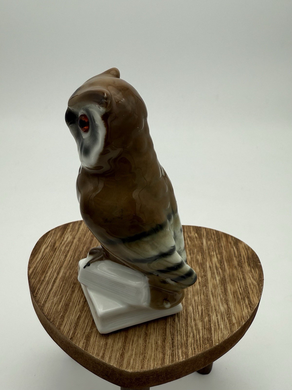 Vtg Owl Ceramic Figurine Hand Painted Glass Eyes West Germany Sitting on Books