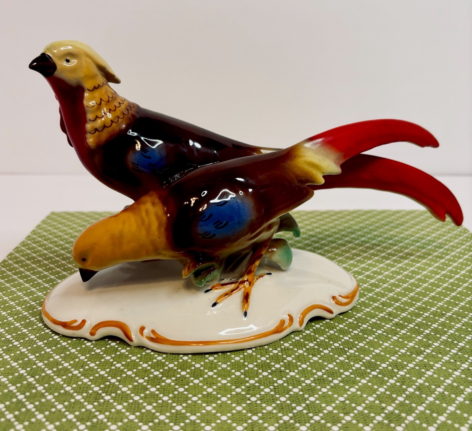 Porzellan-Fasanen-Paar Thuringia 9 1/8×4 5/16×4 7/8in MCM Pheasants Vintage