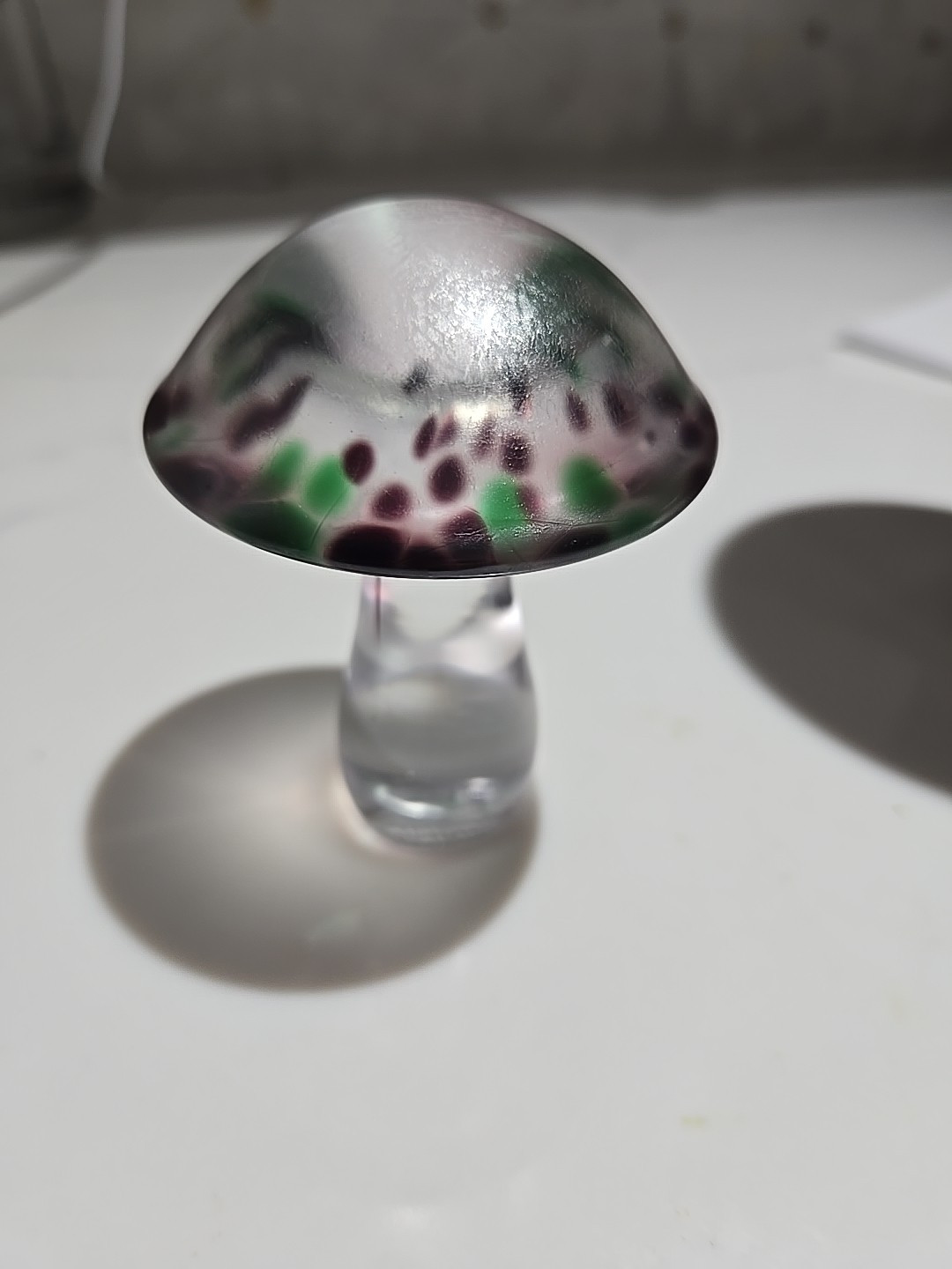 Langham England Vintage Hand Blown Art Glass Iridescent Mushroom 3.5″ Signed