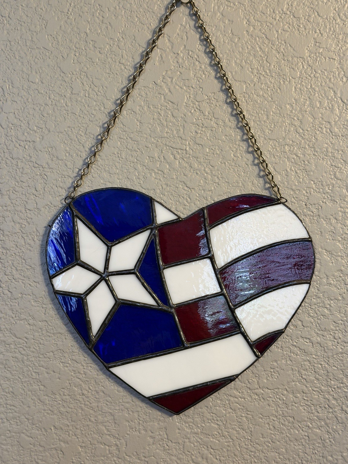 4th Of July Decoration Stained Glass Hanging Suncatcher American Flag Heart