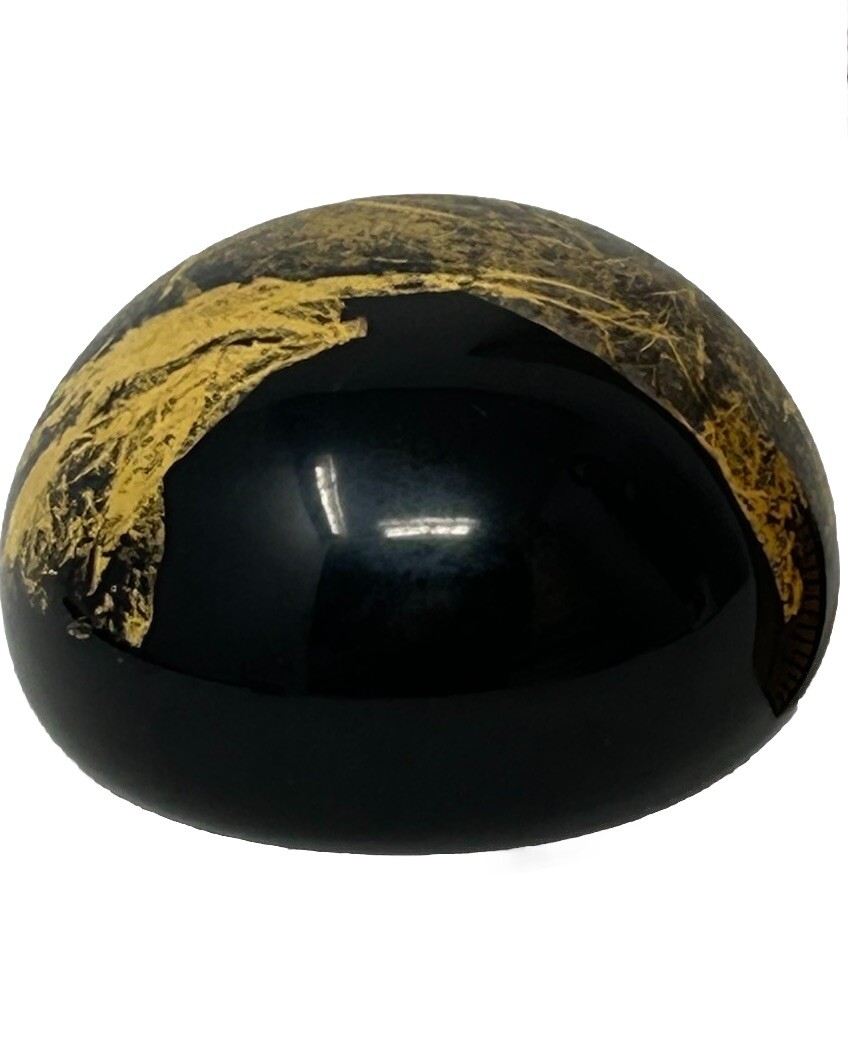 Black & Gold Gilt Foil Small 2 3/4”Art Glass Paperweight Abstract Design VTG