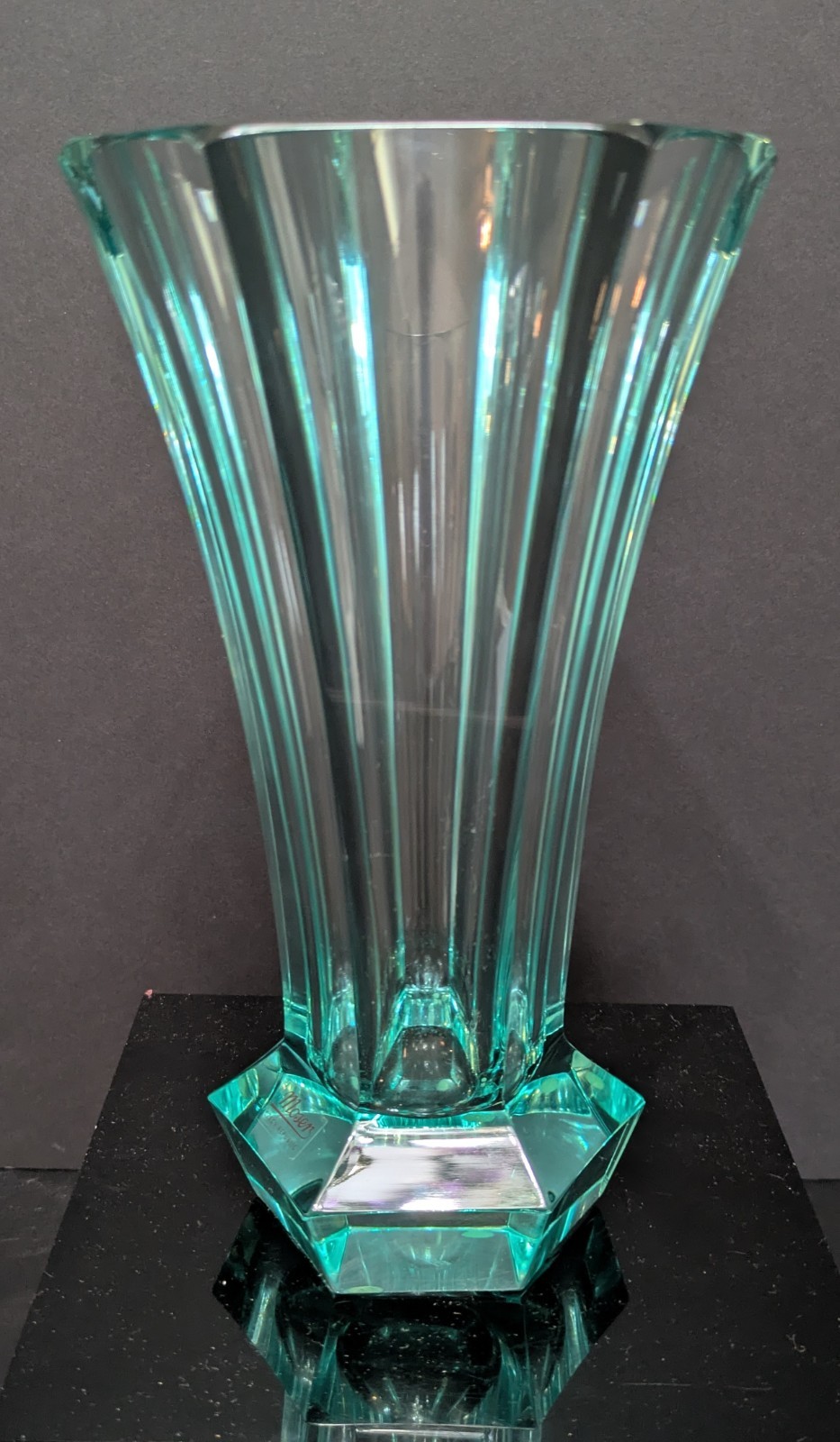 Large Moser Unity Vase Beryl/Turqoise 9 in 22 cm Hand Cut