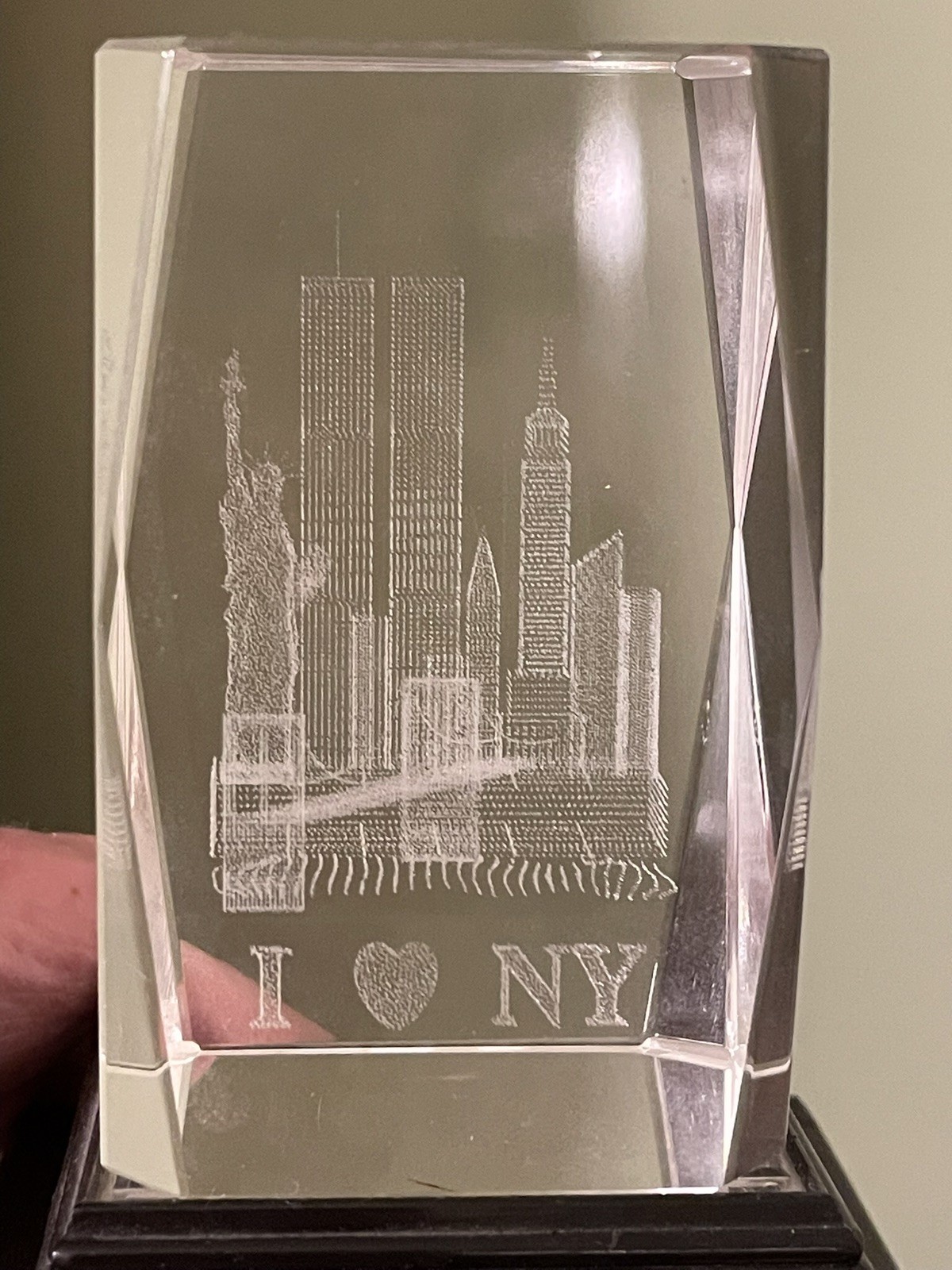 World Trade Center 9 11 WTC Twin Towers New York Paper Weight Vtg Lighted Stand