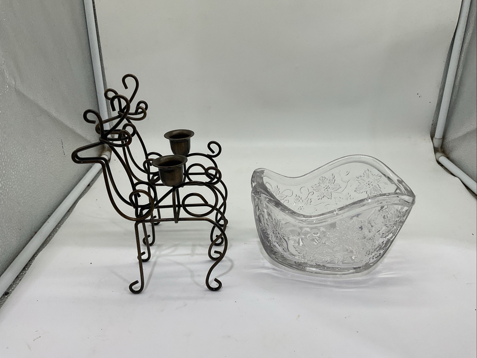 Princess House Fantasia Sleigh & 2 Reindeer Candle Holder 3 PC Set 589 & 561A