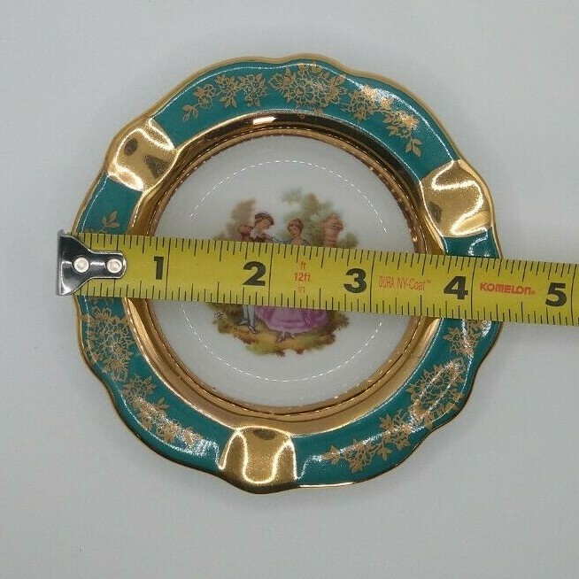 Limoges Castel France Painted Green Gold Romantic Couple Ashtray