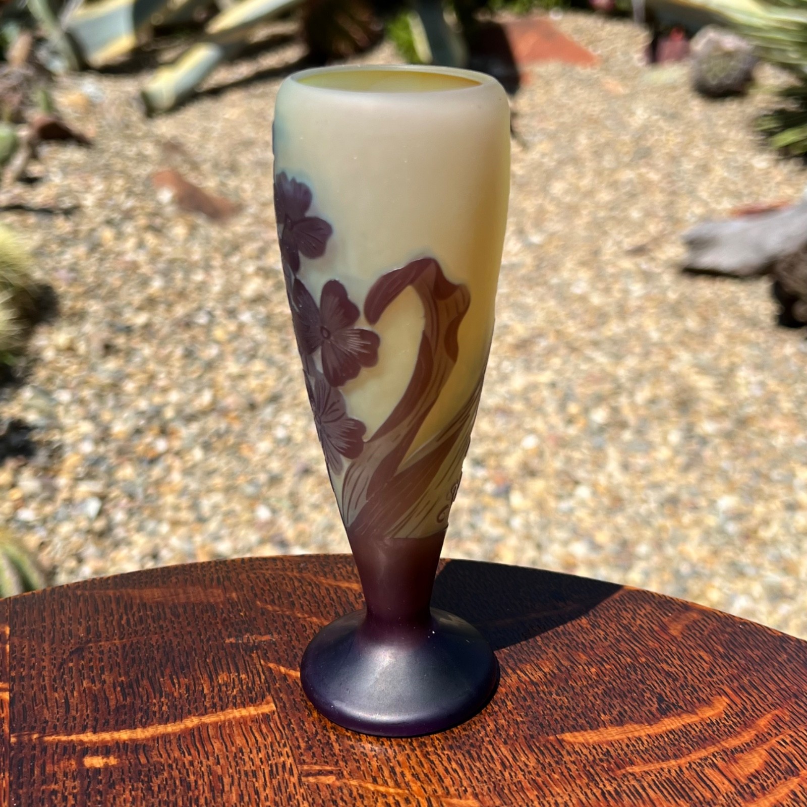GALLÉ FRENCH ART NOUVEAU CAMEO GLASS VASE PURPLE FLORAL ANTIQUE 5 7/8″ FRANCE