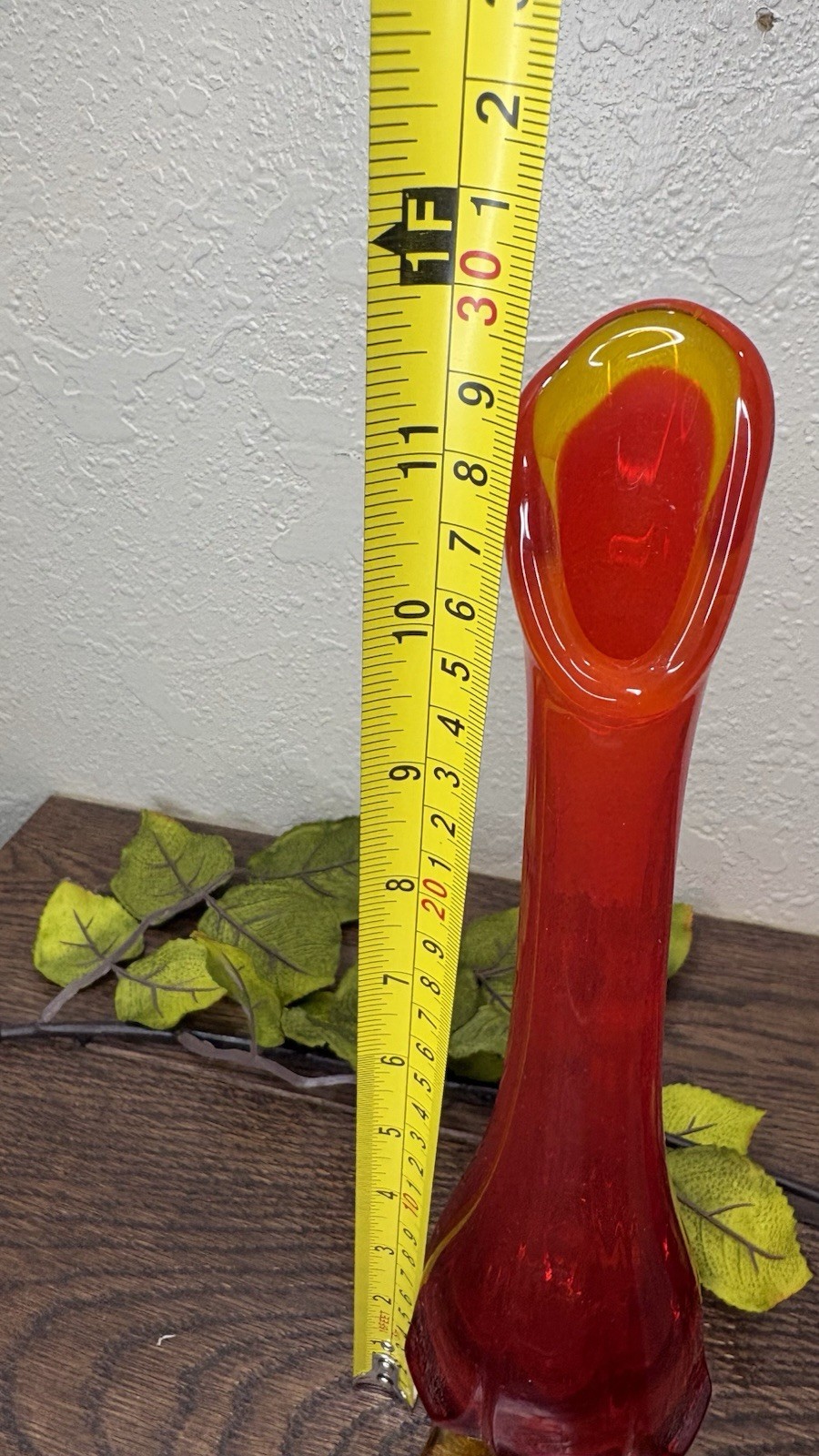 Fenton Valencia Swung Glass 6 Petal Base 11.5” Vase Amberina Persimmon Orange