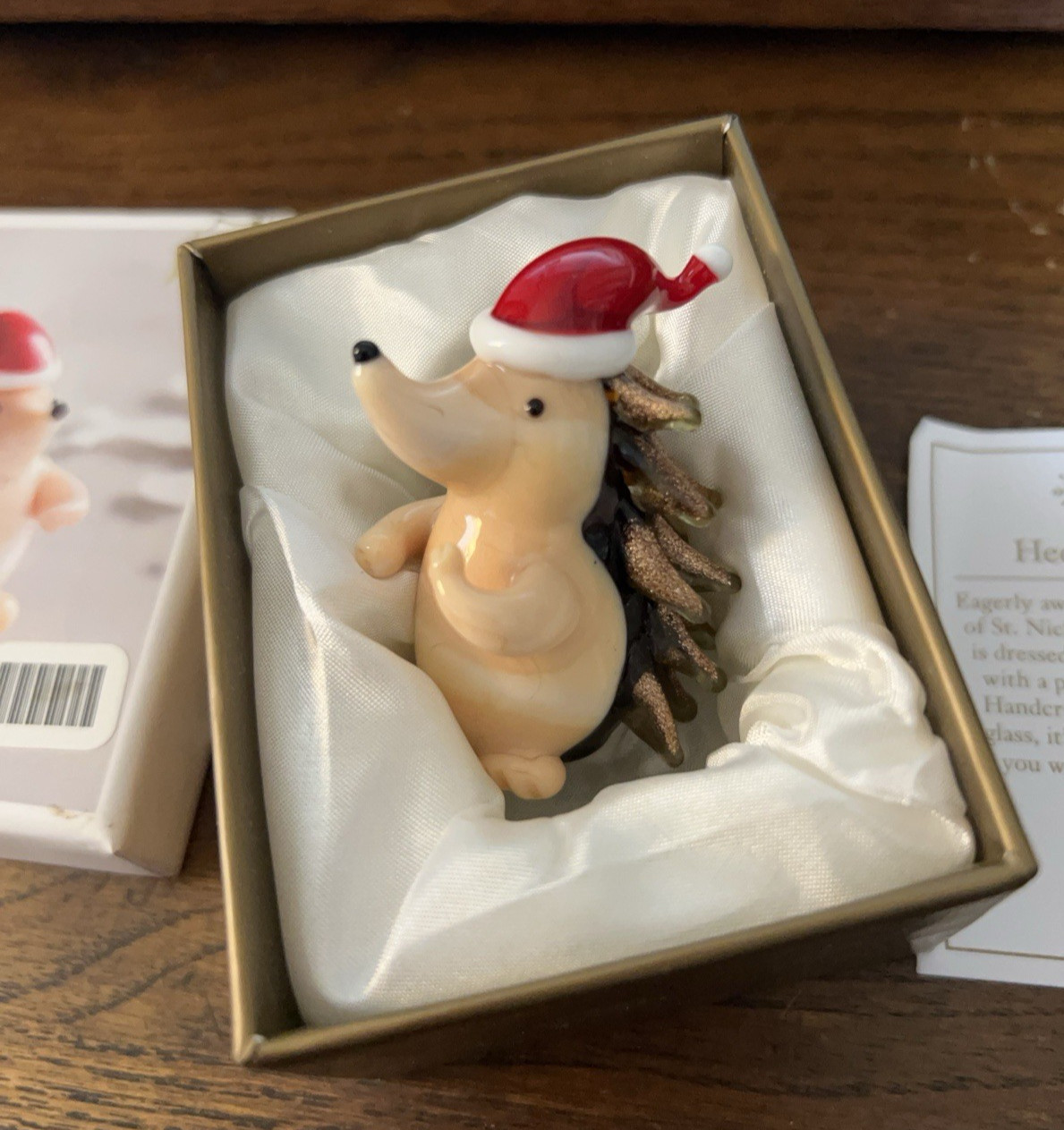Pier 1 Glass Hedgehog 2″ Herisson Figurine with Santa Hat Holiday Decor