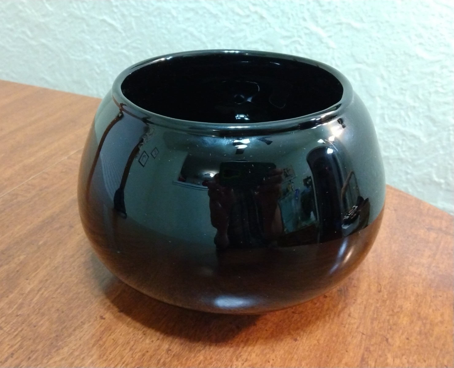 Vintage Fenton Glass Black Amethyst Ebony Bowl Vase MCM