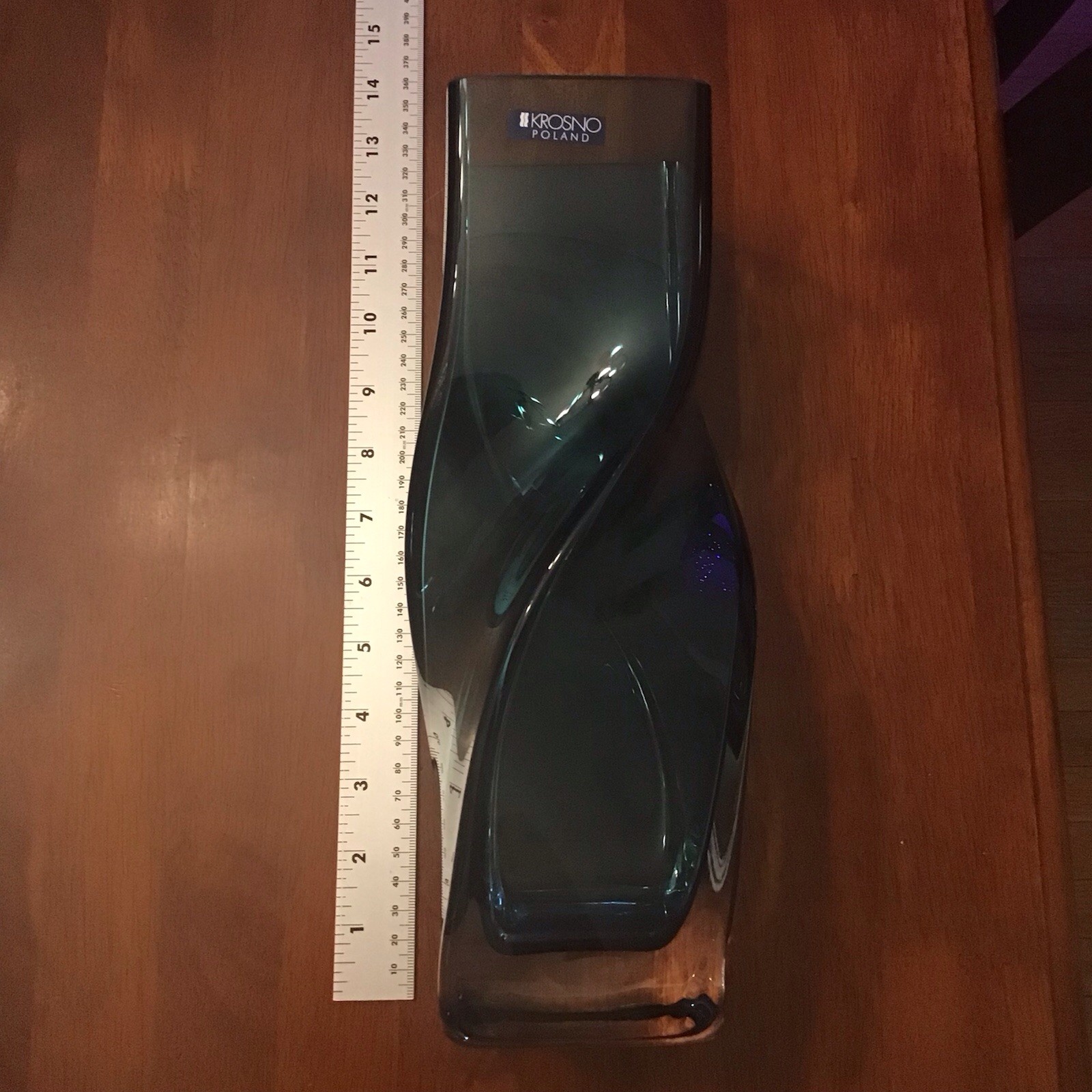 Krosno Sommerso Vase Ocean Blue Modern Art Glass Cubist LSA Poland – HEAVY