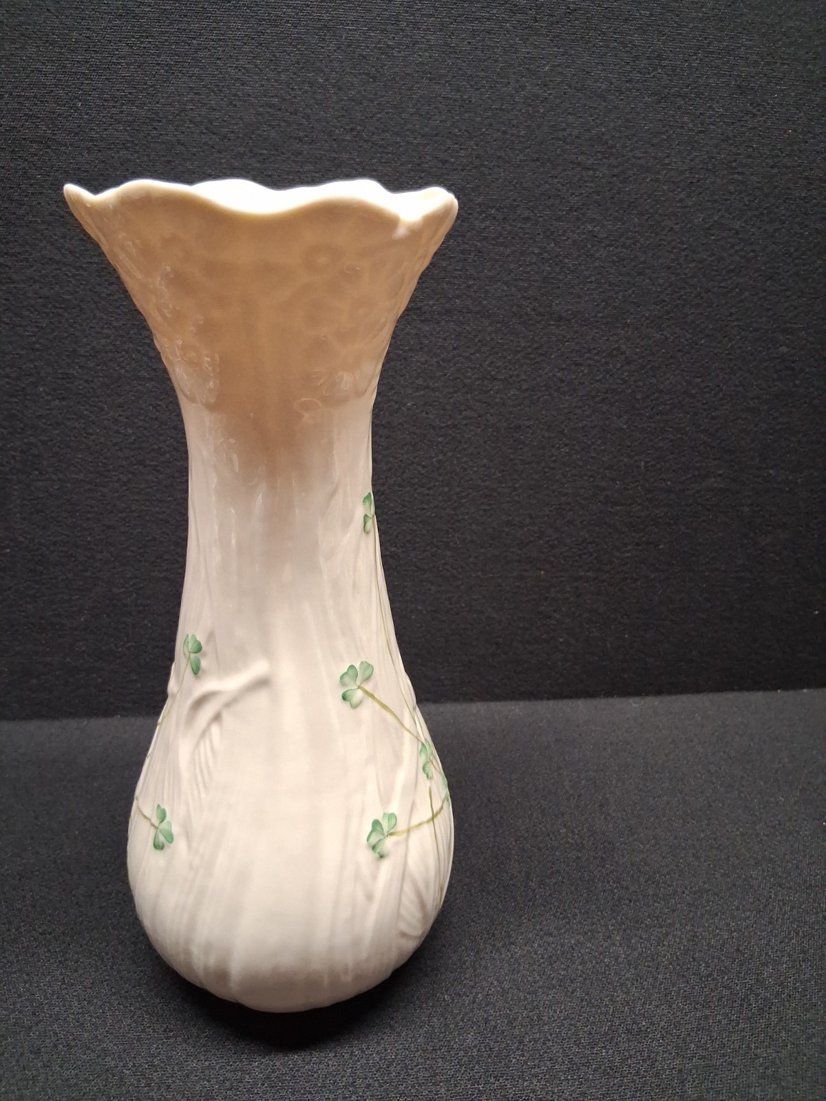 10 1/4″ BELLEEK SHAMROCKS AND DAISY SPILL VASE RELIEF DESIGN