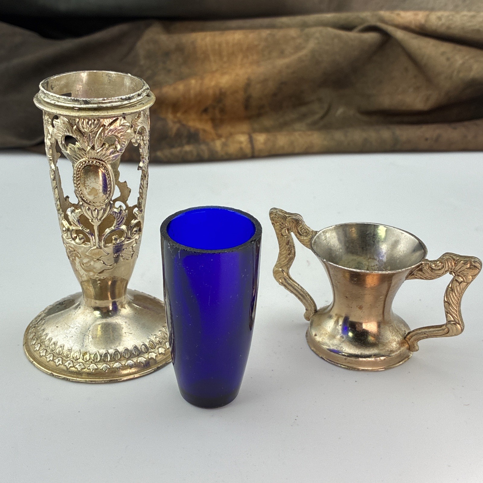 Vintage Victorian COBALT BLUE Elegant Glass Art Nouveau Style Silverplate Vase