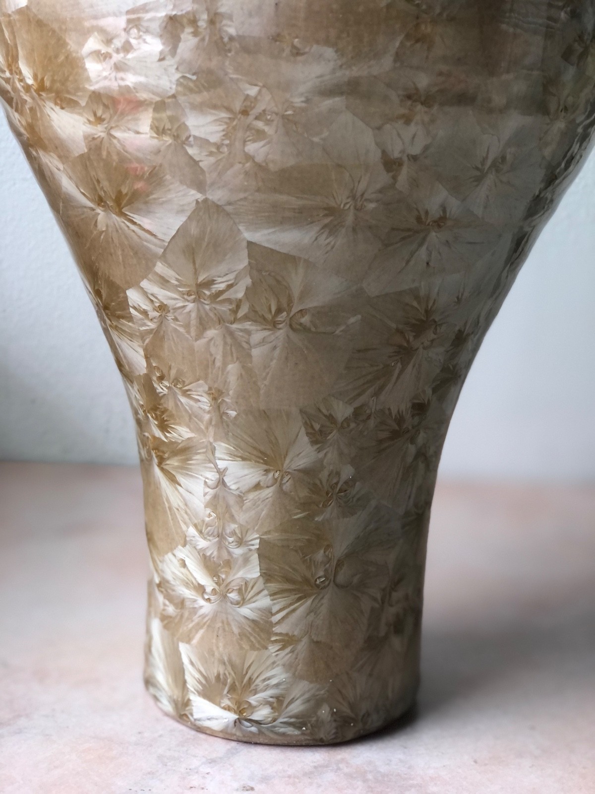 Magnificent Vintage Crystalline Glaze Art Vase ’87 Champagne Gold Color, Signed