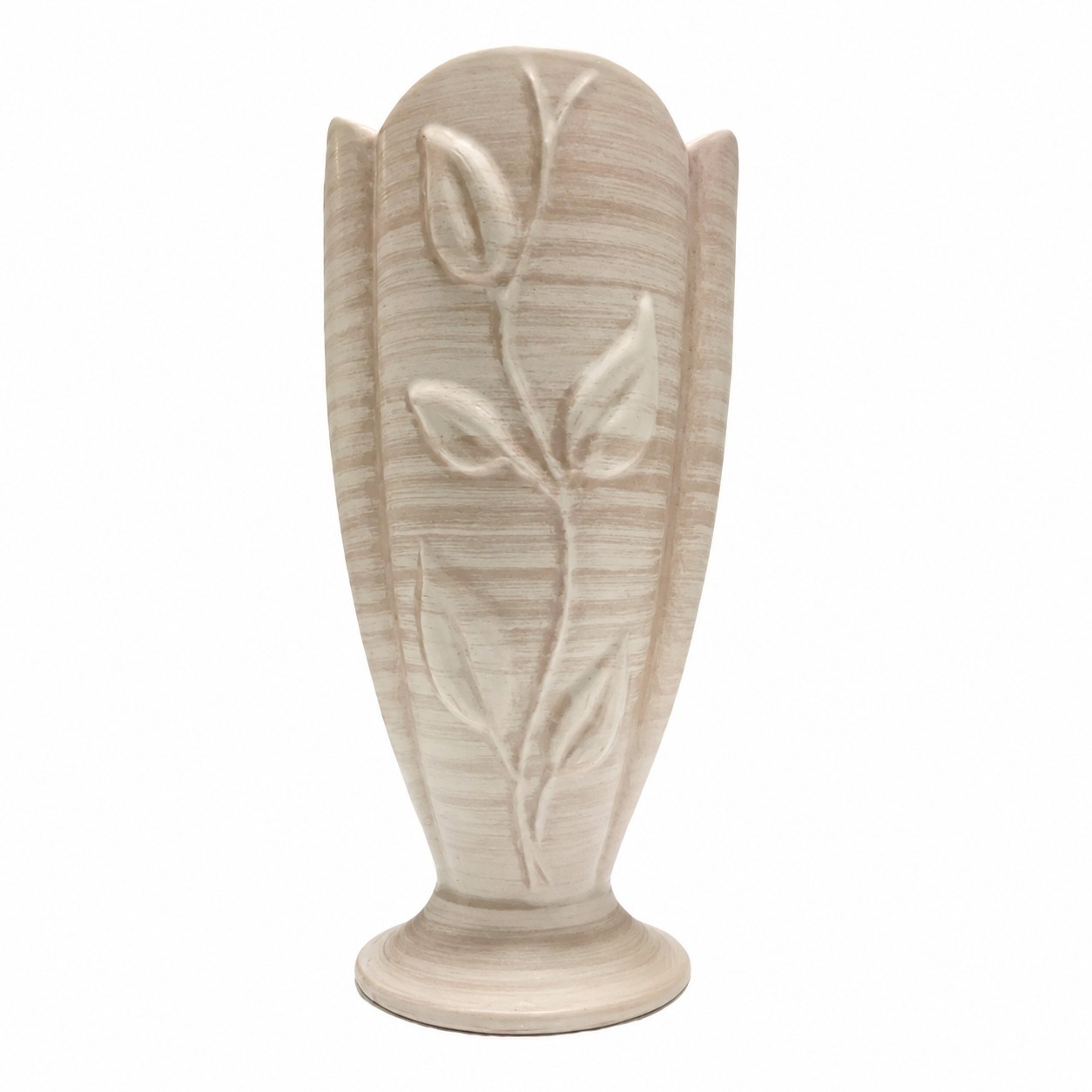 VTG Haeger USA Embossed Leaf Vase 11 Beige Ceramic Neutral Cottagecore Decor