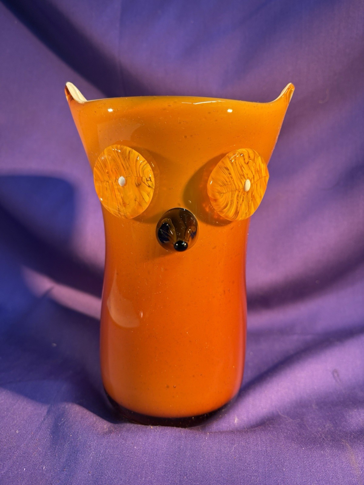 Orange Owl Vase in Murano style hand-blown 8in 20cm 3 pounds